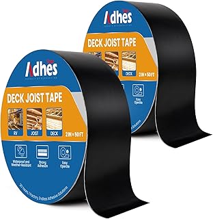 ADHES Deck Joist Tape 2 inch, 2" x 50' x 2 Rolls, Weather Resistance & Waterproof Butyl Joist Tape for Decking, Deck Flashing Tape, Ideal for Wood Decks Beams Roof, Outdoor Construction Use