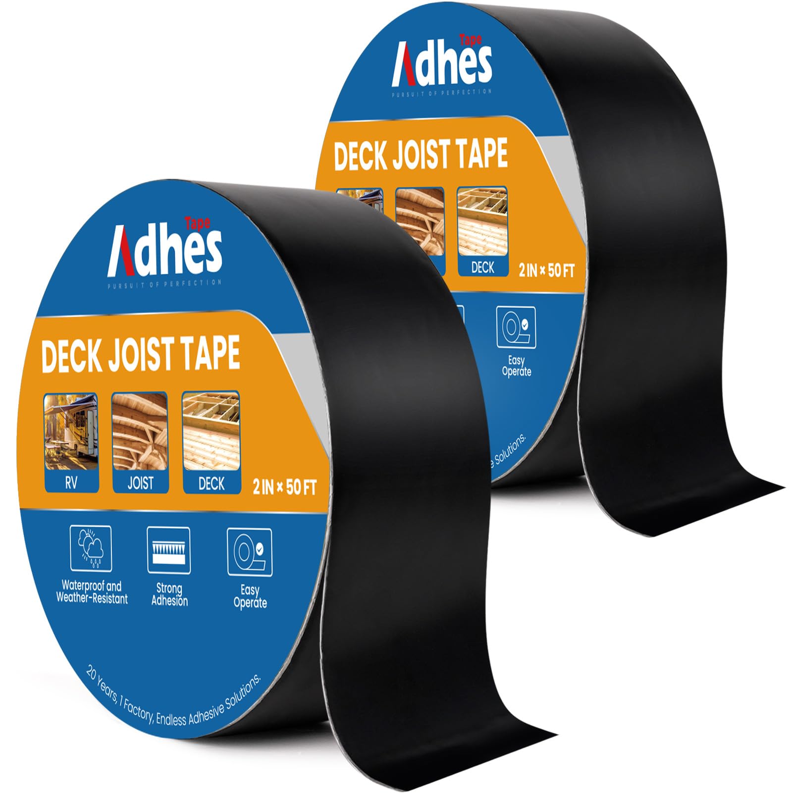 ADHES 2 Rotolo Nastro Butilico Sigillante 50mm X 15M Impermeabile Resistente alle Intemperie Nastro per Travetti per Deck, Ideale per Piattaforme in Legno