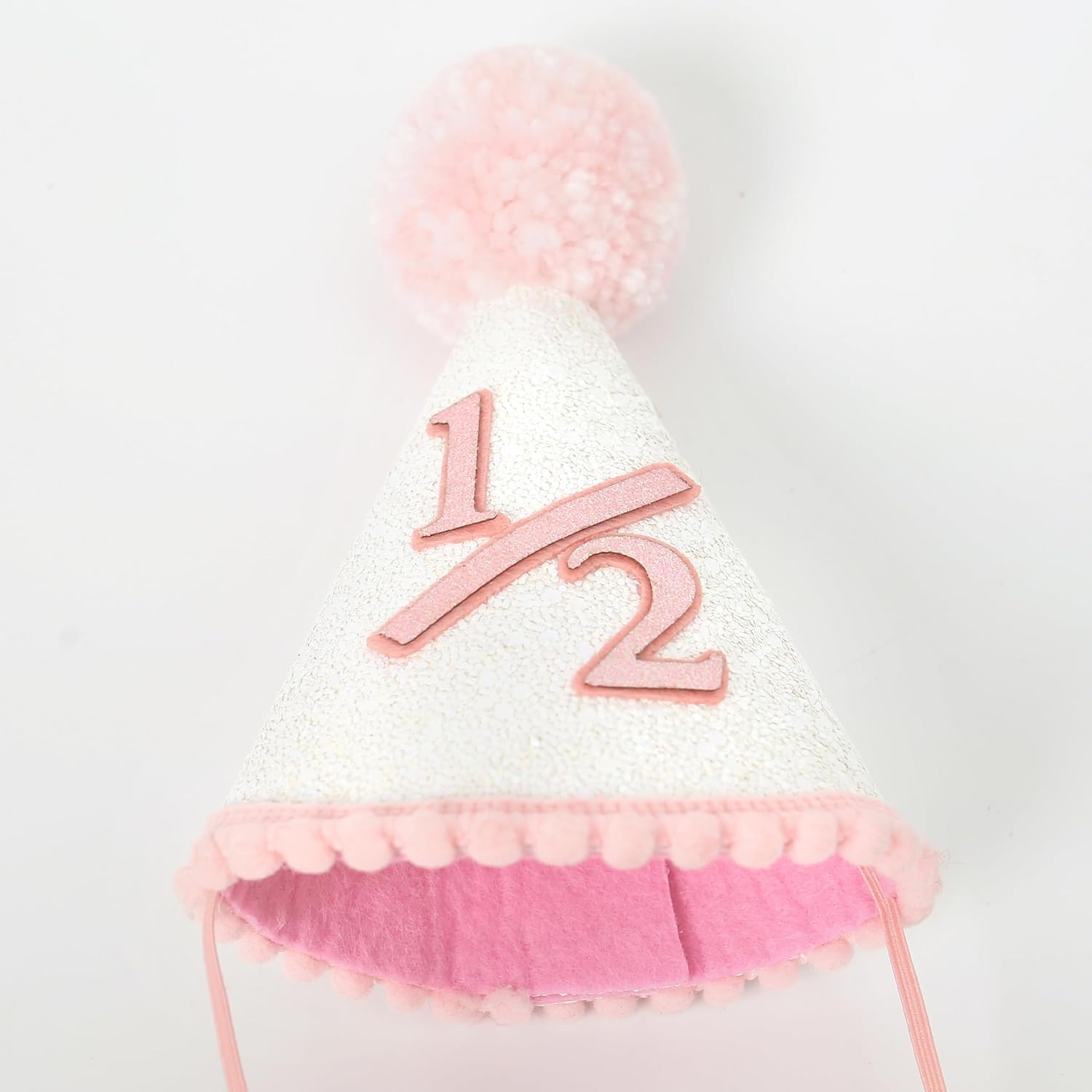 Pink Cone 1/2 Party Hats - Boho Birthday Hat For Girls，Happy Birthday Girl Party Hat In Pink，Princess Glitter Party Hat，Birthday Hat For Baby Girls(5.5in*3.1in. Elastic rope adjust range: 40-60cm)