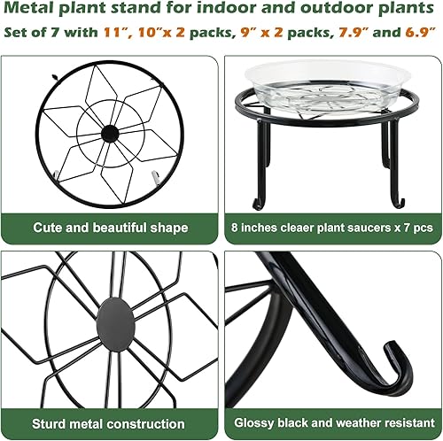Miniatura 2 de Paquete de 7 soportes de metal para plantas para interiores y exteriores, soporte para plantas en maceta de hierro a prueba de óxido, estante