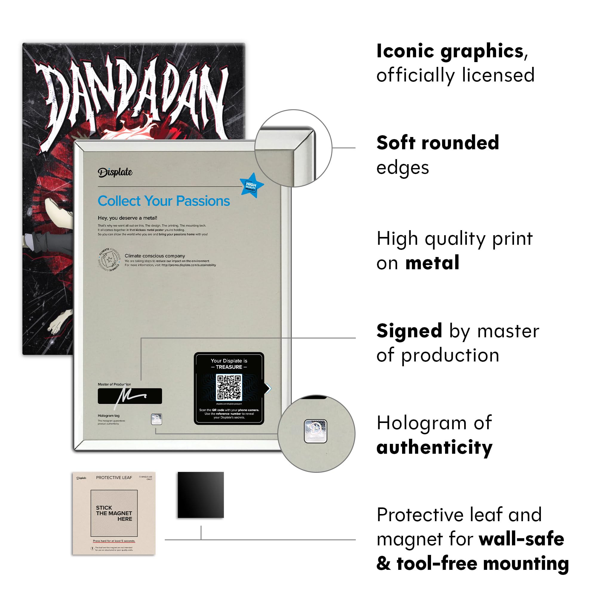 Displate Metall poster DAN DA DAN Magnetic Metal: Okarun Größe L | Bilder Wanddeko Wohnzimmer & Schlafzimmer Wandbilder, Geschenk. Wandkunst mit Magnet-Befestigung, ohne Bohren.