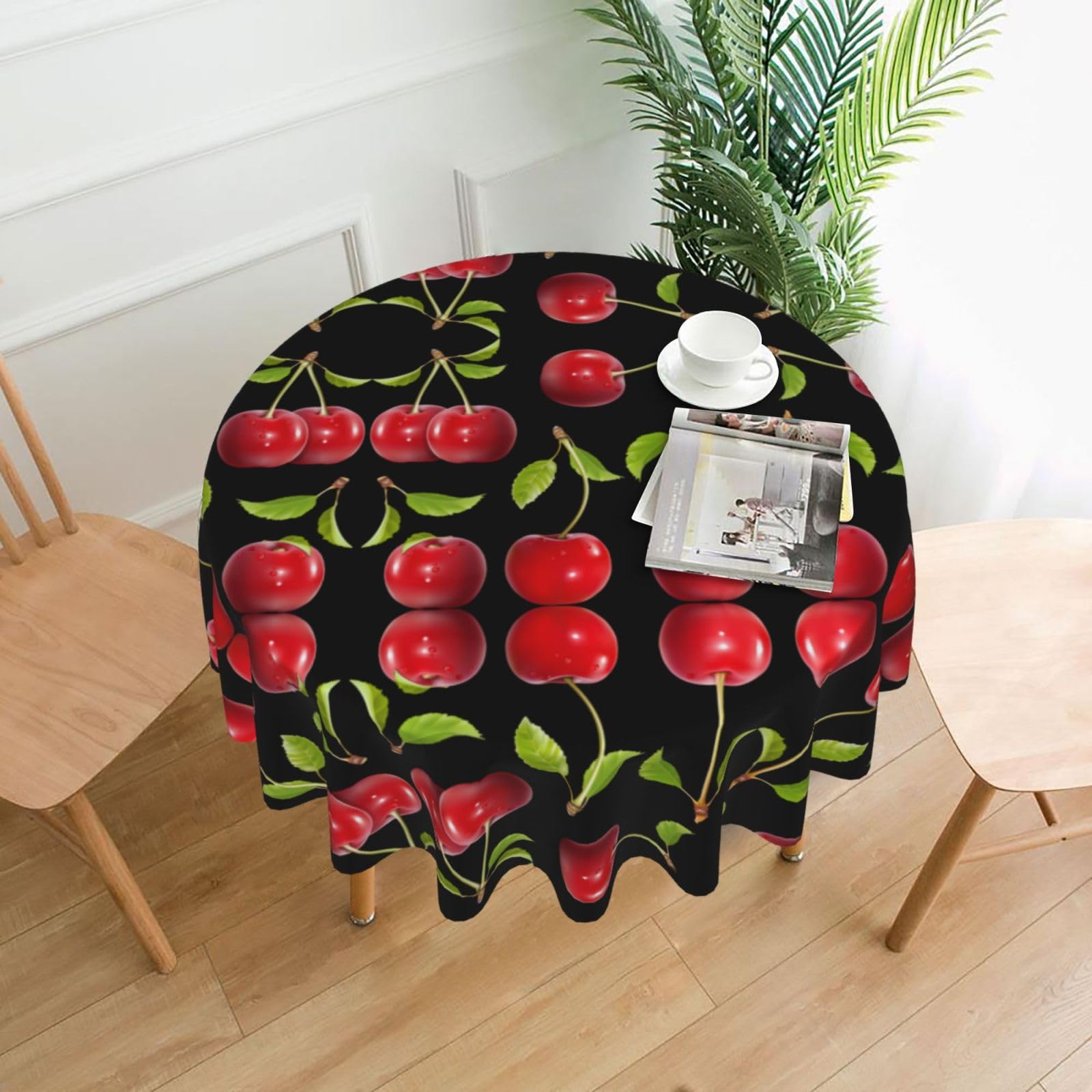 hhxvcv Cherry Fruit Round Tablecloth – Dining Table Cover