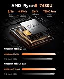 E3B Mini PC AMD Ryzen 7 7430U(Bis zu 4,5GHz) 16GB DDR4 256GB SSD mit Radeon RX Vega 8 Graphics Micro Desktop Computer Für Büro/Heimkino/Meeting/Business/Trip |WiFi 6|BT 5.2|USB3.2 - 3
