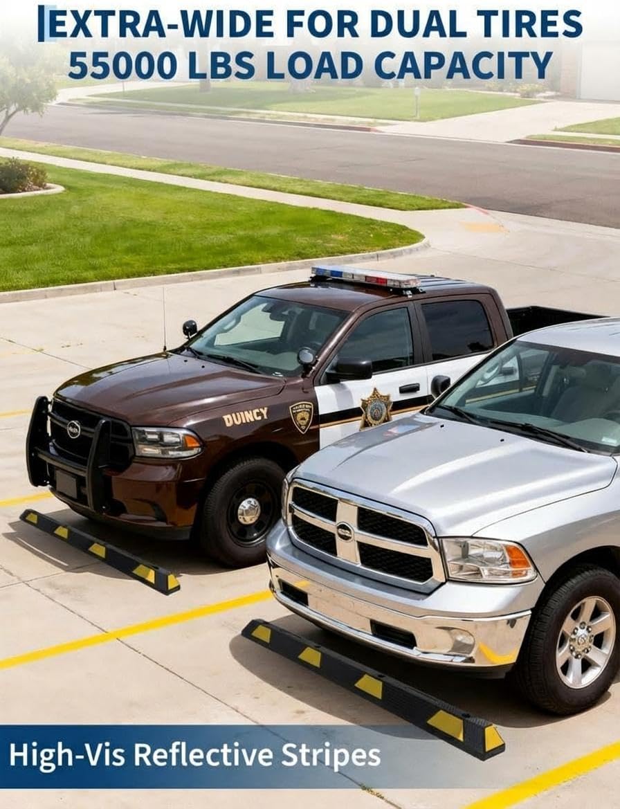 72 in Heavy Duty Rubber Parking Curb, 55000 LB Capacity, 6 ft Garage Parking Stopper with Reflective Stripes, Car Wheel Stopper Block for Driveway, Home & Commercial Use, 2 Pack