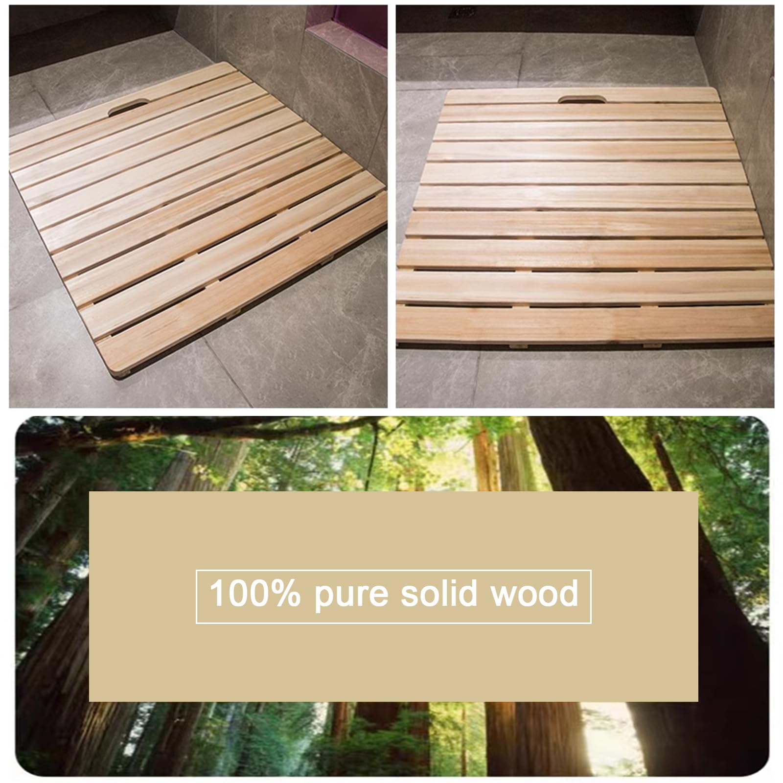 Tappetino da bagno ecologico in bambù, impermeabile, antiscivolo, con tavoletta rettangolare (78,7 x 61 cm), design in legno naturale per bagno e cucina, ideale per decorare la casa