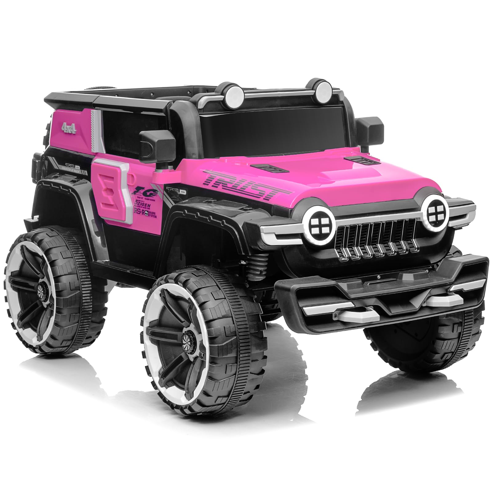 PioneerWorks Ride on Truck Car for Kids Ages 3-6, 12V Electric Toy Car with 7AH Battery, Powerful Motors, 2.4G Remote Control, Metal Suspension, Rose Red