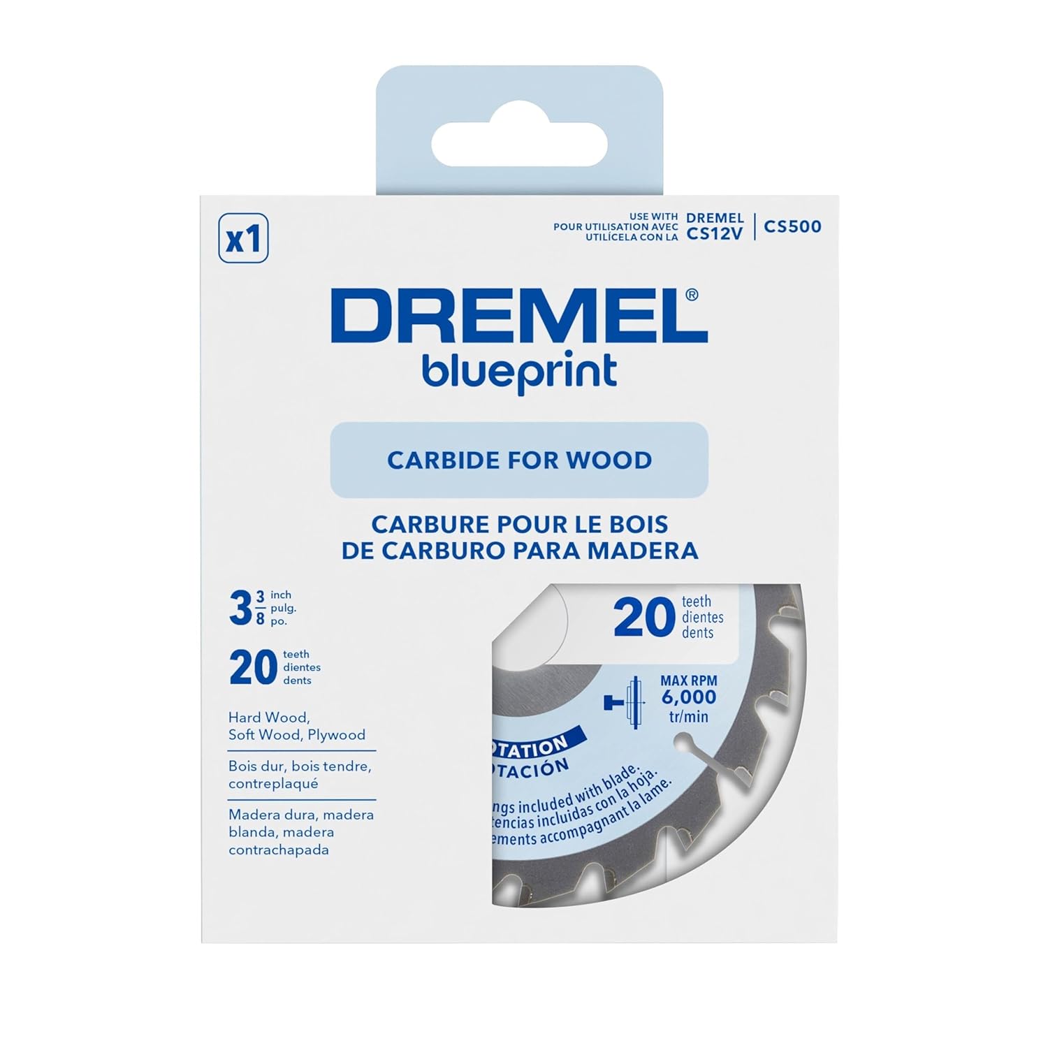 Dremel Blueprint Wood 3-3/8 Inch 15mm Arbor Compact Circular Saw Blade (CS500)