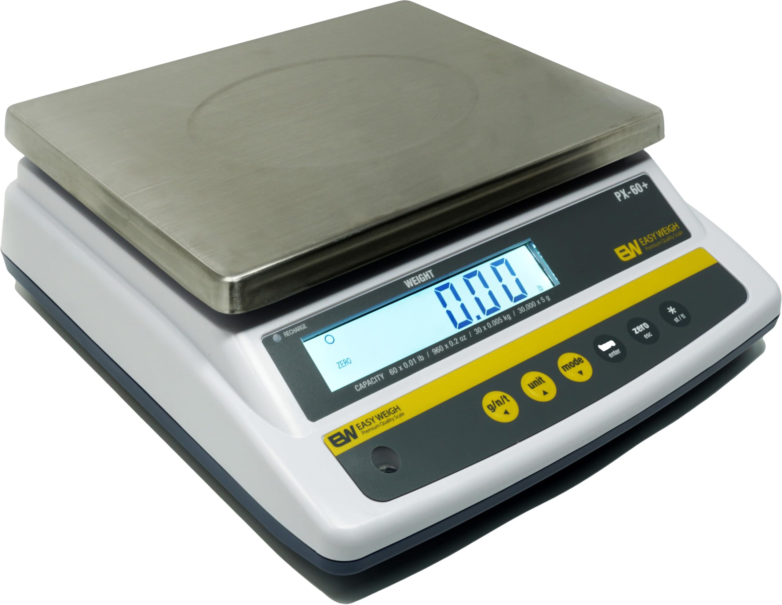 Easy Weigh PX 60 x 0.01 LB Capacity Digital Scale Rechargeable Battery Operated LCD Display Stainless Steel Platter KG Grams Ounces OZ Kitchen Deli Produce Electronic NTEP (PX-60)