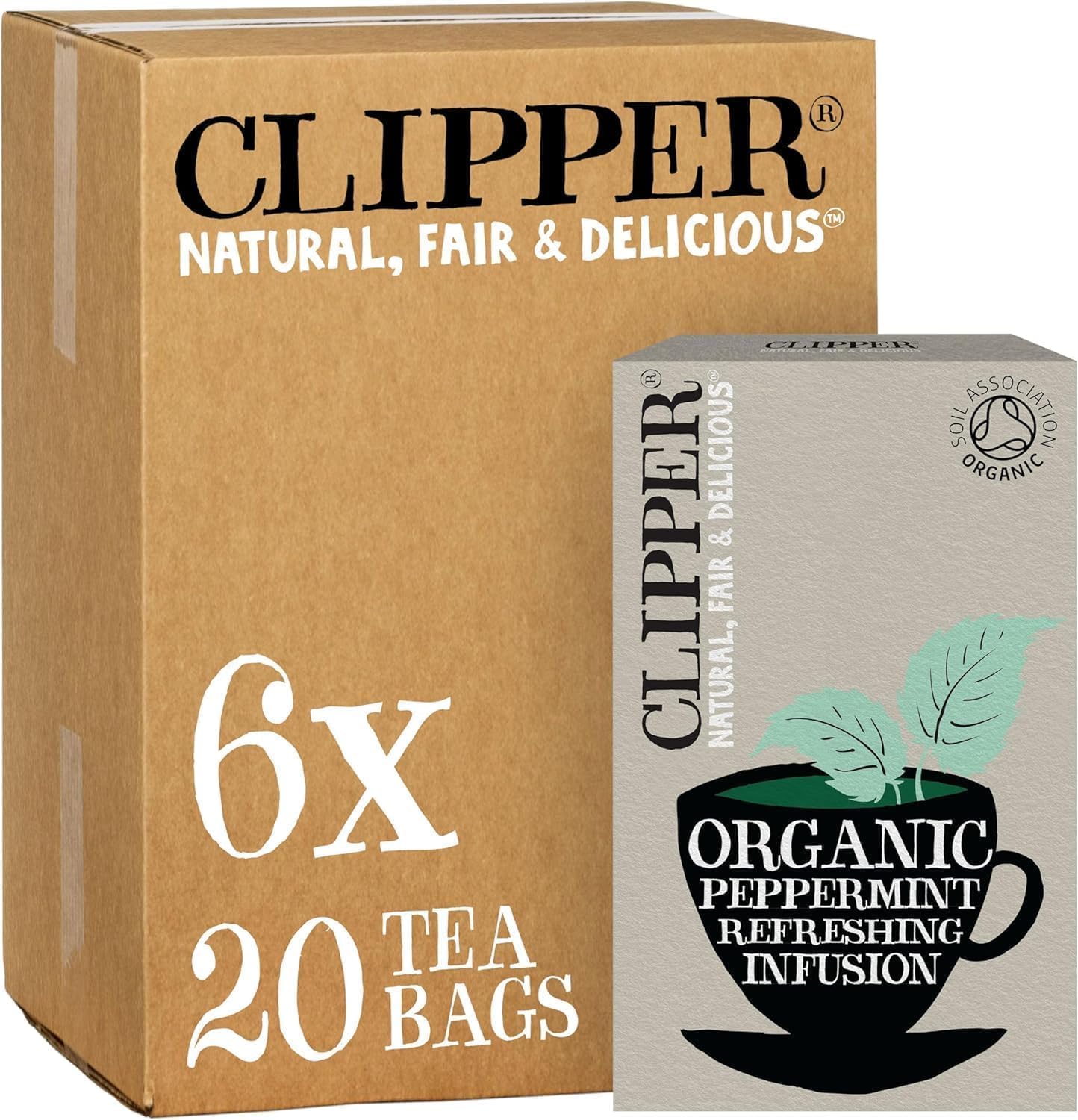 Clipper Organic Peppermint Tea Bags | 120 Infusion Mint Teabag Sachets (6x Boxes of 20) | Bulk Buy, Home & Catering | Caffeine-Free Herbal Tea Bags | Natural, Unbleached, Plant-Based & Biodegradable