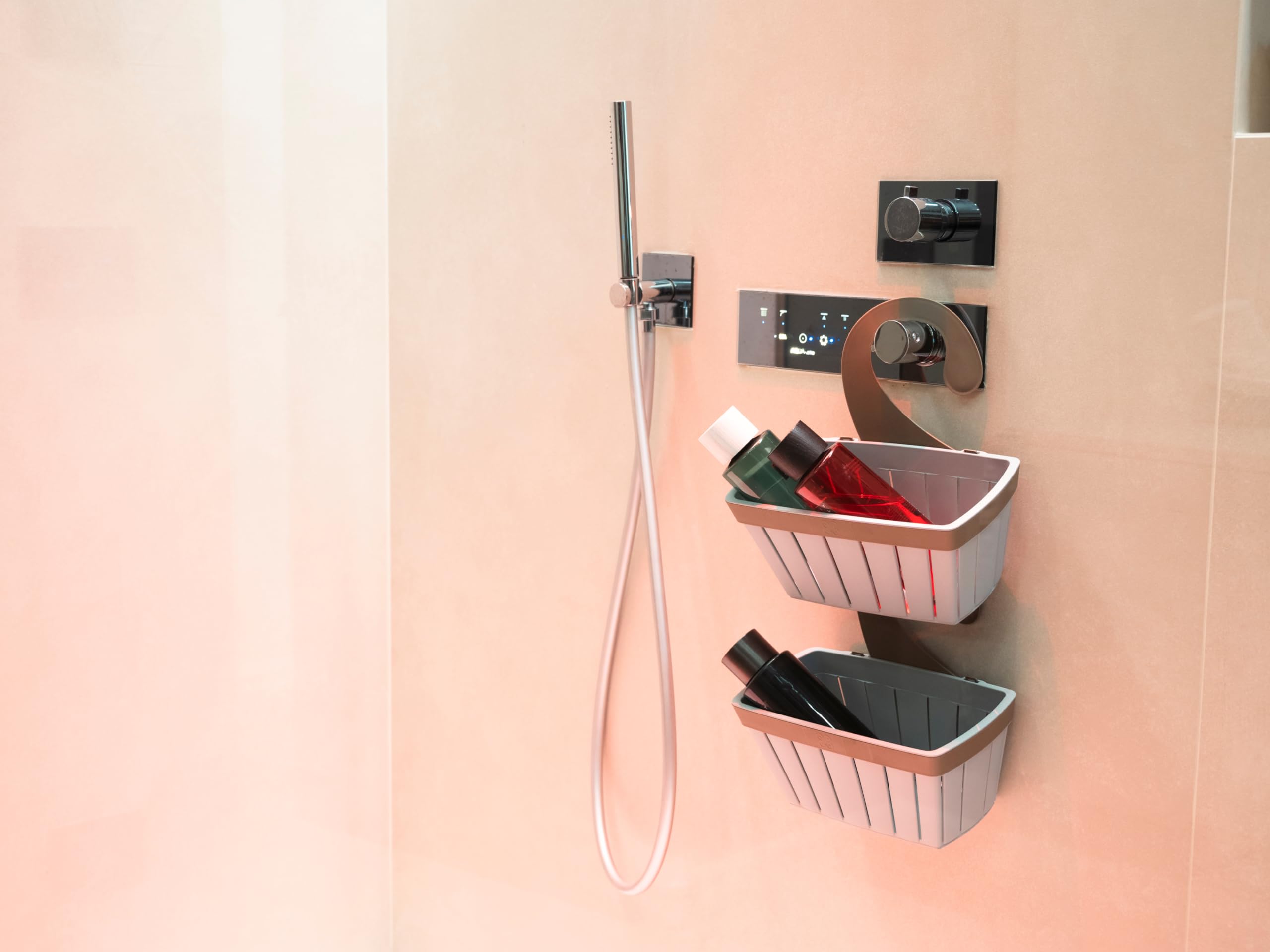 Ecoplast, Cesta con gancho universal y extraíble, se puede colgar en cualquier baño como portaobjetos de ducha, fabricada en plástico reciclado, artículo ecológico, color antracita