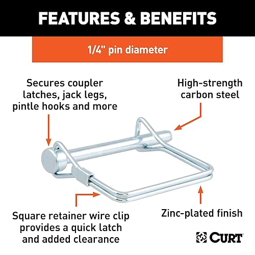 Miniatura 3 de BKDK CURT 25081 Pasador de acoplador de remolque, 14 pulgadas de diámetro x 2-34 pulgadas de largo, zinc transparente
