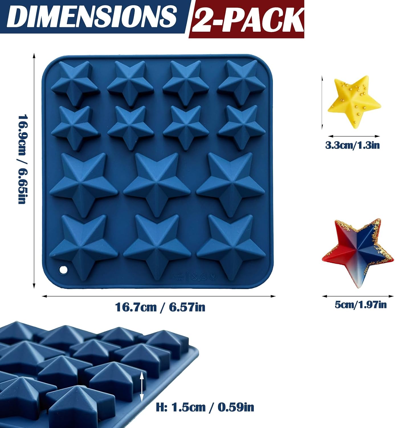 2-Pack Star Chocolate Mold 14 Cavitie Bite Size Candy Silicone Baking Molds Star Shape Gummy Jello Pudding Ice Cookie Soap Silicone Mold for Baking DIY Crafts