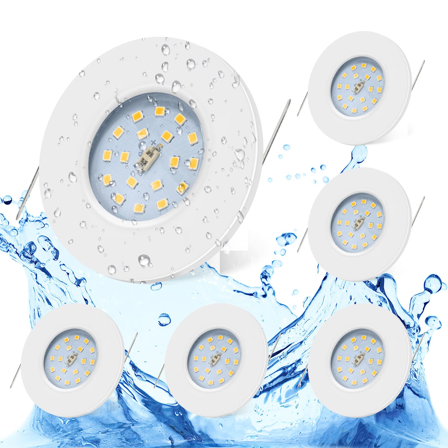 Dehobo Einbauleuchten für das Bad Flach Ip44, LED Badeinbaustrahler 5W Kaltes Weiß 6000K, Einbaustrahler Einbauspot 500LM 230V, 30MM Deckenstrahler Led Matt Nickel 82Ra, Nicht Dimmbar 6 Pack……