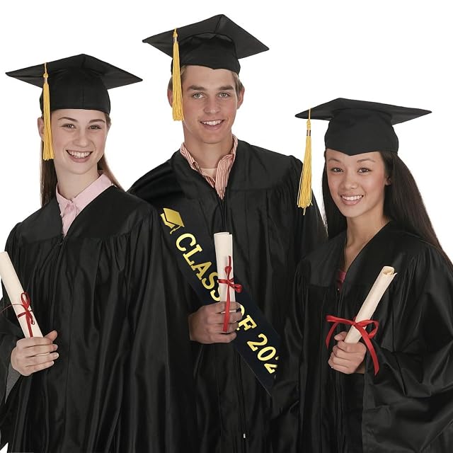 Foto 5 de 5 de Graduados de grado negro - Banda de oro brillante clase de 2022 graduados satén faja para 2022 decoraciones…