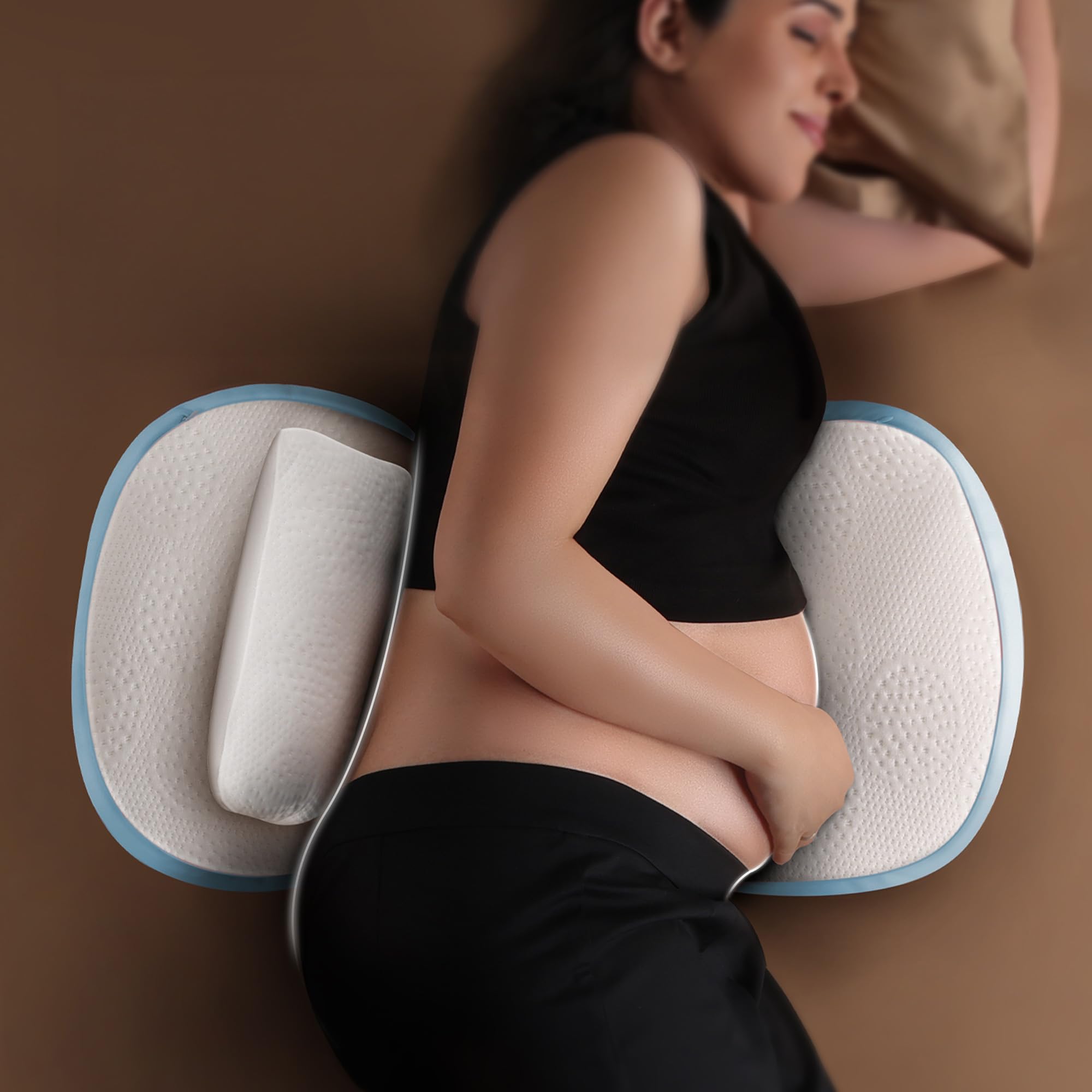 Frido Maternity Pillow Plus, Adjustable Pregnancy Pillow for Side Sleeping, D-Shaped Belly & Back Support Wedges, Comfortable Sleep Through Every Trimester, Washable Cover, Baby Blue-image-34
