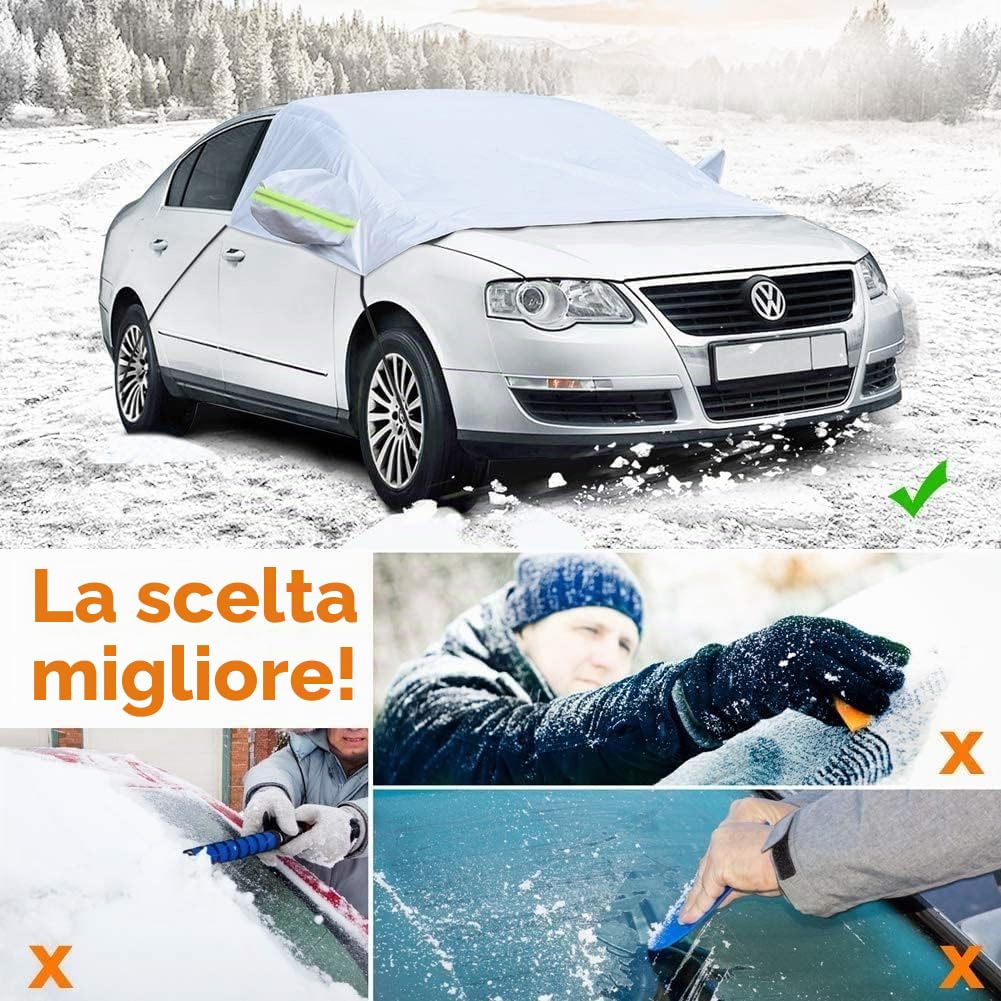 Copertura Parabrezza Auto Antighiaccio Impermeabile Anti UV Telo Protezione 230x145cm Argento