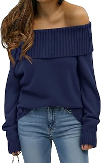 Womens Off The Shoulder Sweater Casual Loose Knitted Long Sleeve Pullover Fall Outfits Spring Fashion Clothes 2026