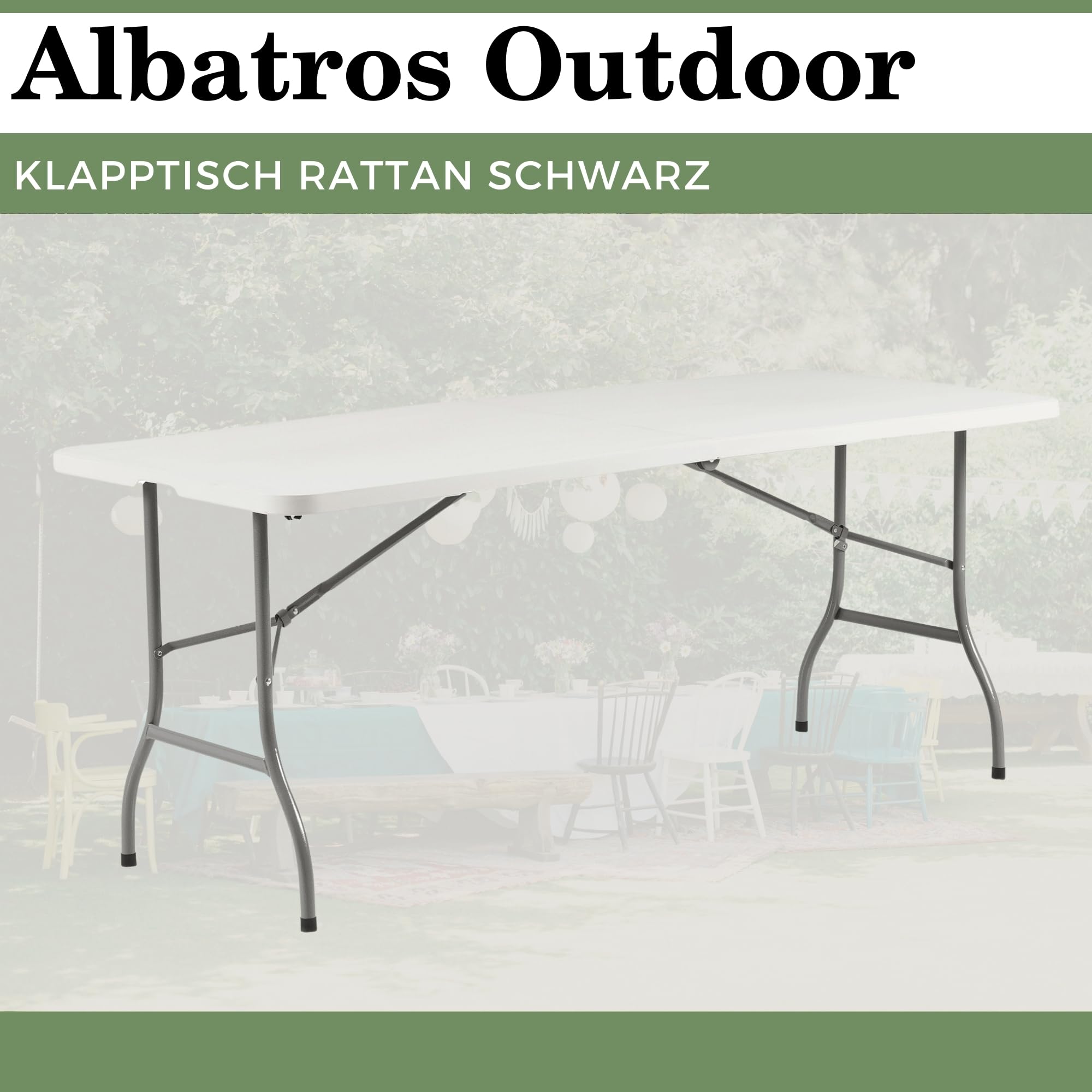 ALBATROS Table de buffet pliante blanche - 182 x 75 cm - Construction robuste pliable et grande capacité de charge - Pour jusqu'à 10 personnes - Table pour tente à bière avec poignée de transport