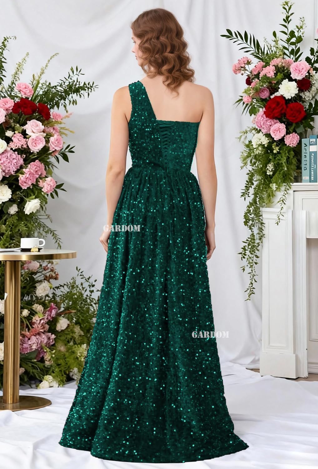 GARDOM One Shoulder Sequin Prom Dresses with Slit 2026 Sparkly Formal Evening Gown Sleeveless Bridesmaid Dress for Women