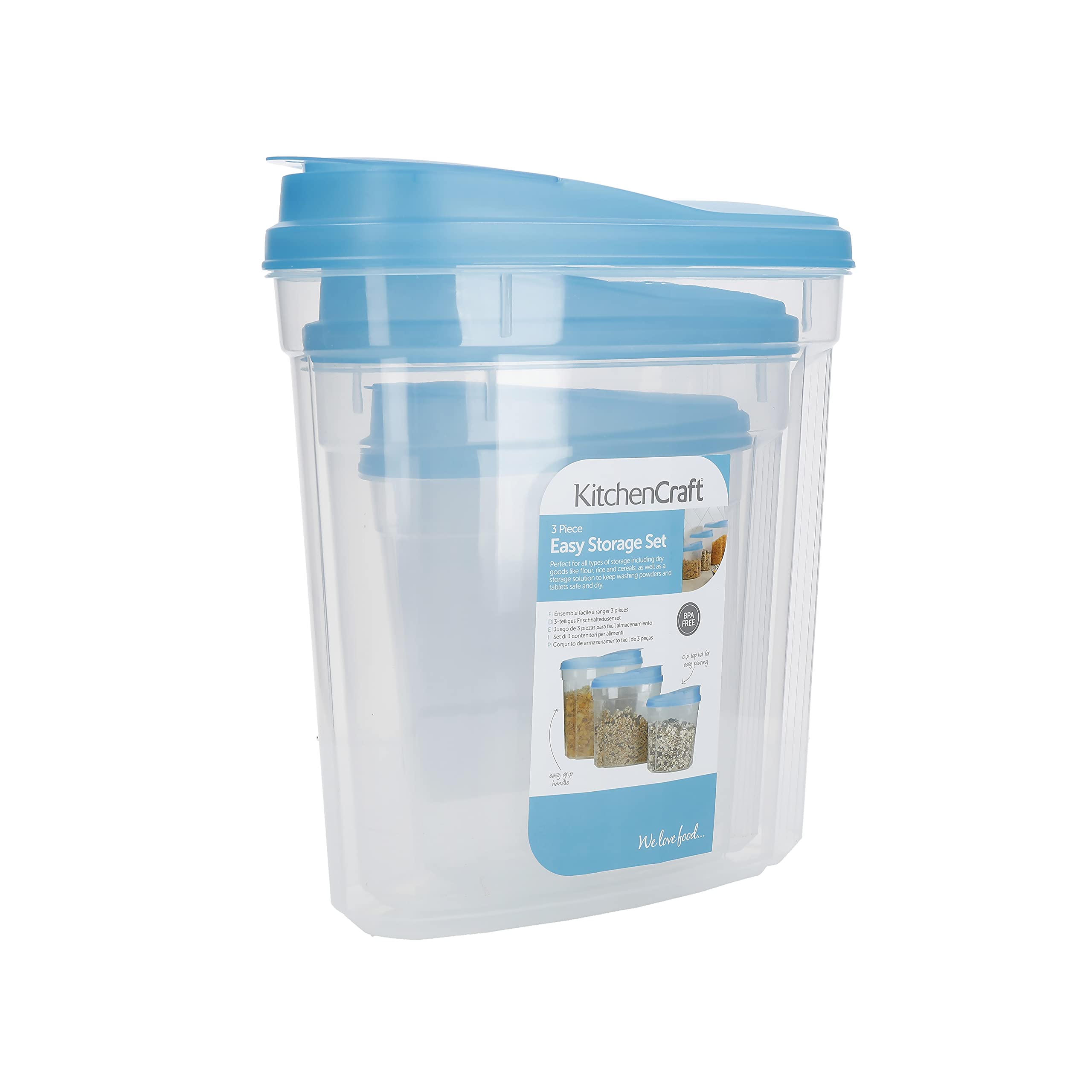KitchenCraft Set of 3 Food Containers BPA-Free Plastic Dry Storage Clip Lids