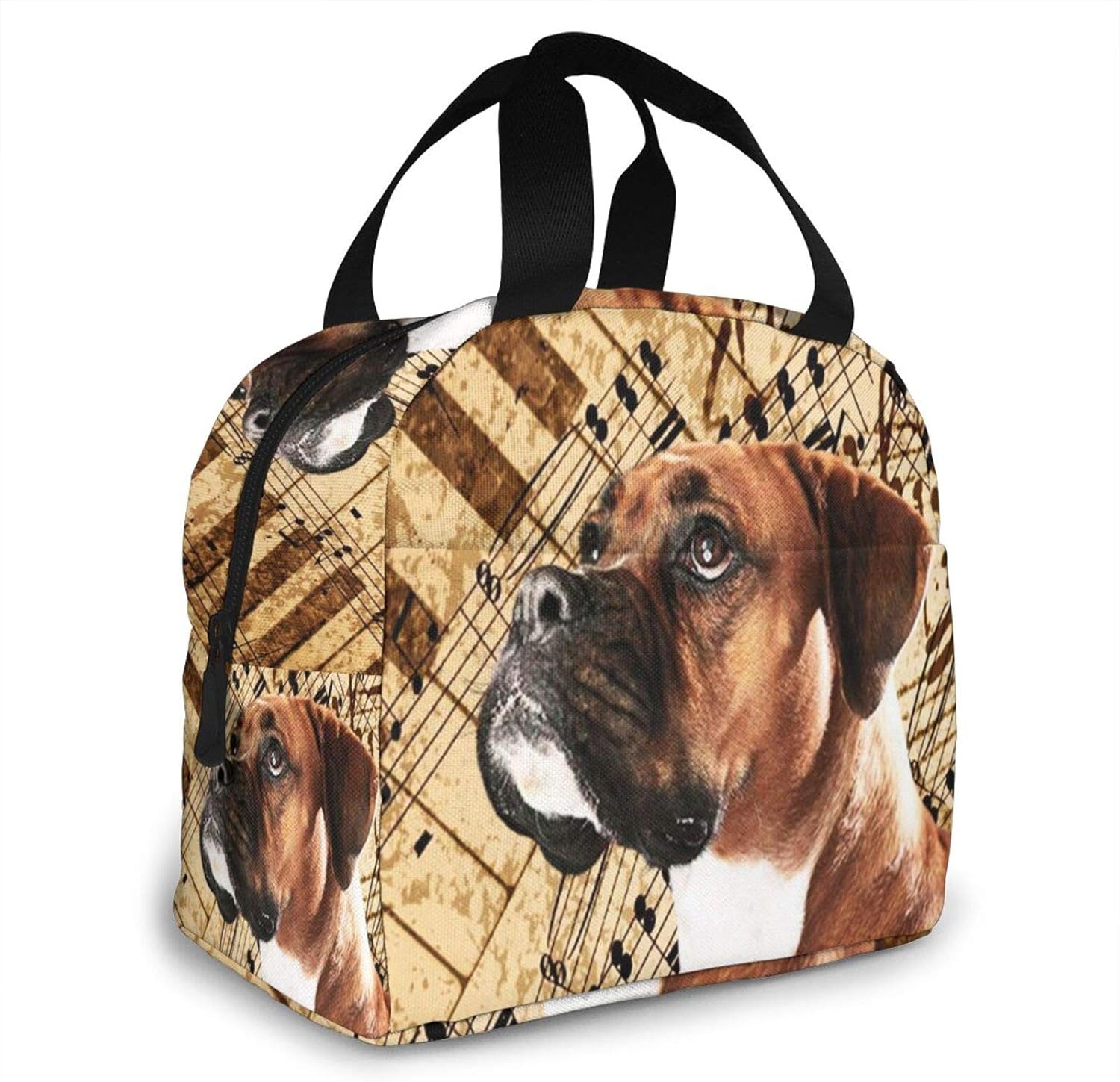 Insulated Lunch Bag for Women Men Boys Girls Lovely Boxer Dog Music Notes Piano, Reusable Lunch Box Tote Organizer Cooler Bag Container for School Work Travel Picnic - Image 2