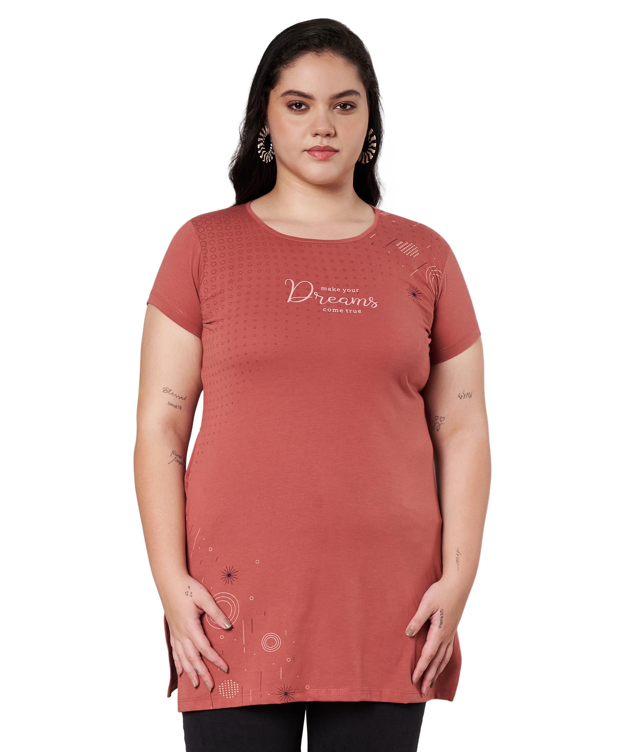 star touch Women Chest Print Half Sleeve Cotton Tshirt with Side Slits and Pocket| Small - 7XL Size-picture-11