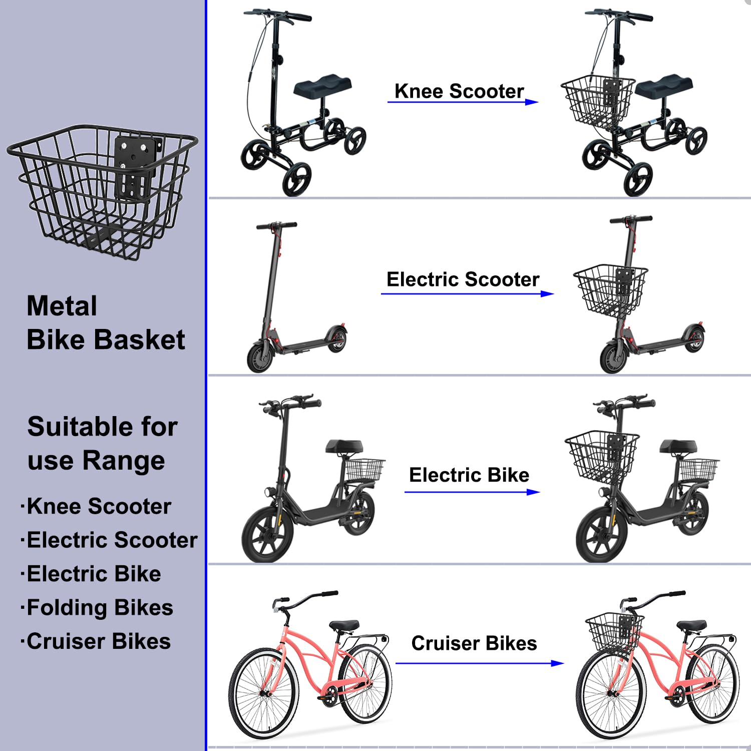 Cesta de bicicleta con red de carga y cubierta, cesta de scooter con soporte fijo, cesta de bicicleta eléctrica de metal para bicicleta eléctrica Jetson, scooter, scooter de rodilla y bicicleta