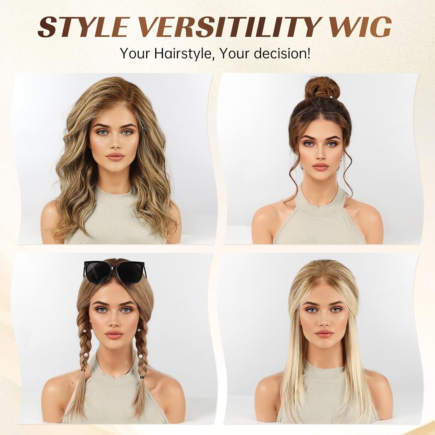 KKU 16 Inch Ombre Blonde Brown Wig Human Hair,Human Hair Wigs for Women,5x5 Lace Front Wigs for women