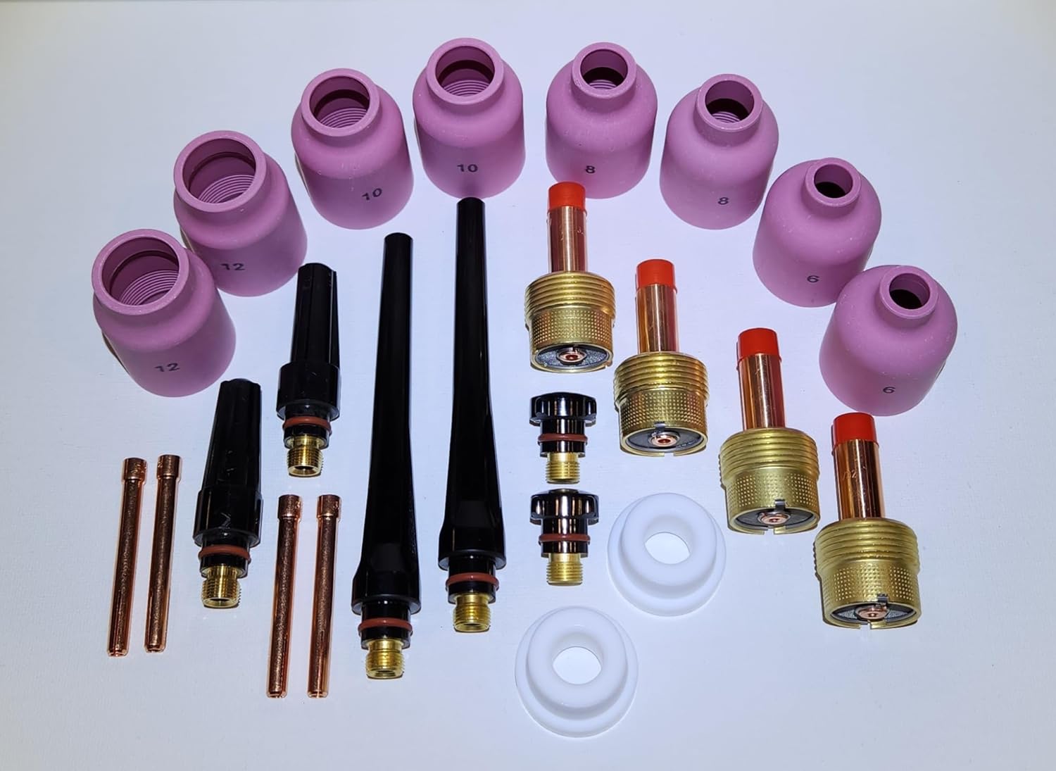Generic 24PC TIG Kit Jumbo Large Diameter Gas Lens Ceramic Cups (2.4) 3/32 Collet 45V116 (2.4) 3/32 Gas Lens 45V64 Jumbo Cup #6#8#10#12(57N75 57N74 53N88 53N87) fits WP 17/18/26 series Tig Torches