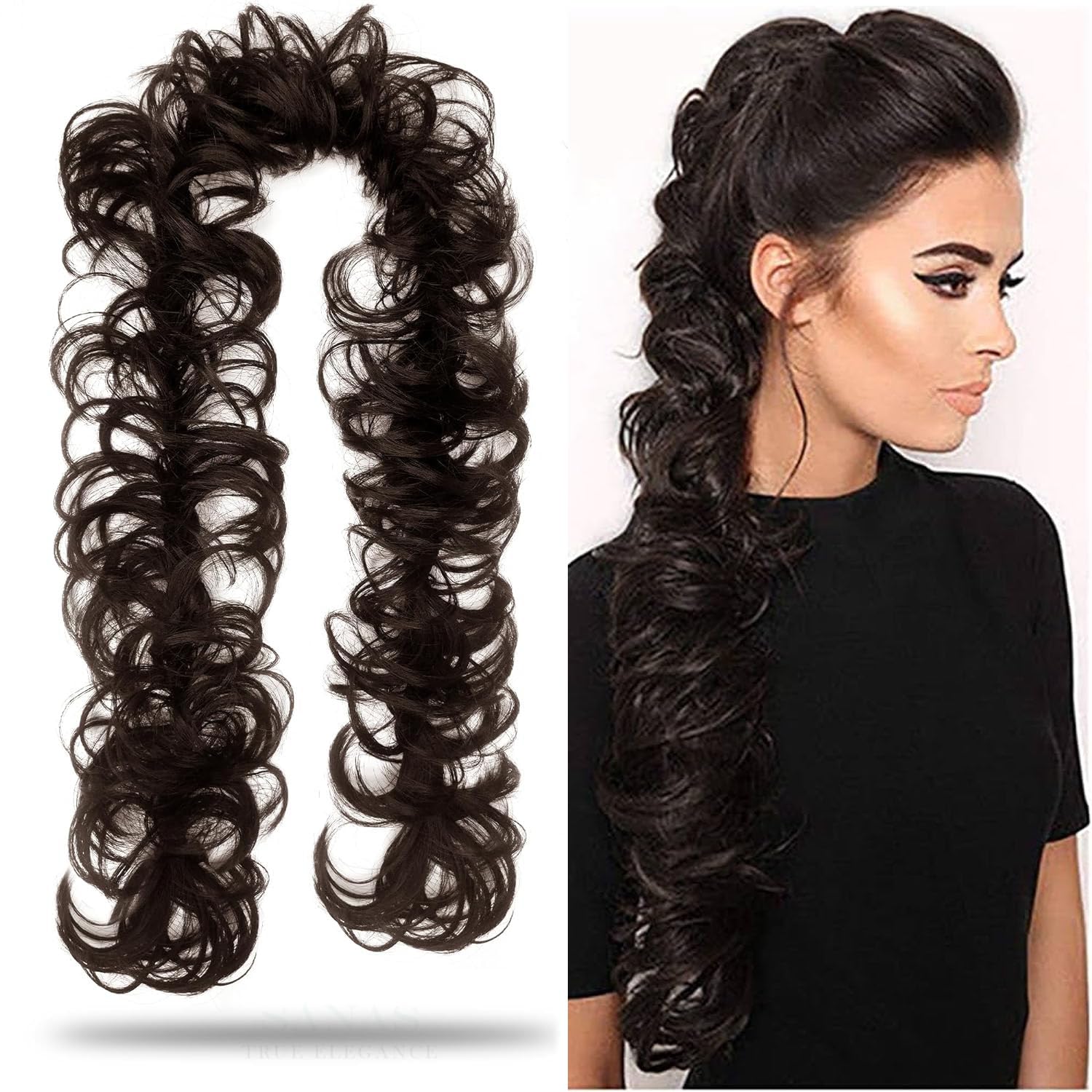 Kidzoo 36 Inches Women Girls Messy Frill Hair Extensions For Ponytail And Bun Juda Maker Hair Extension Pack Of 1 (Dark Brown)-image-29