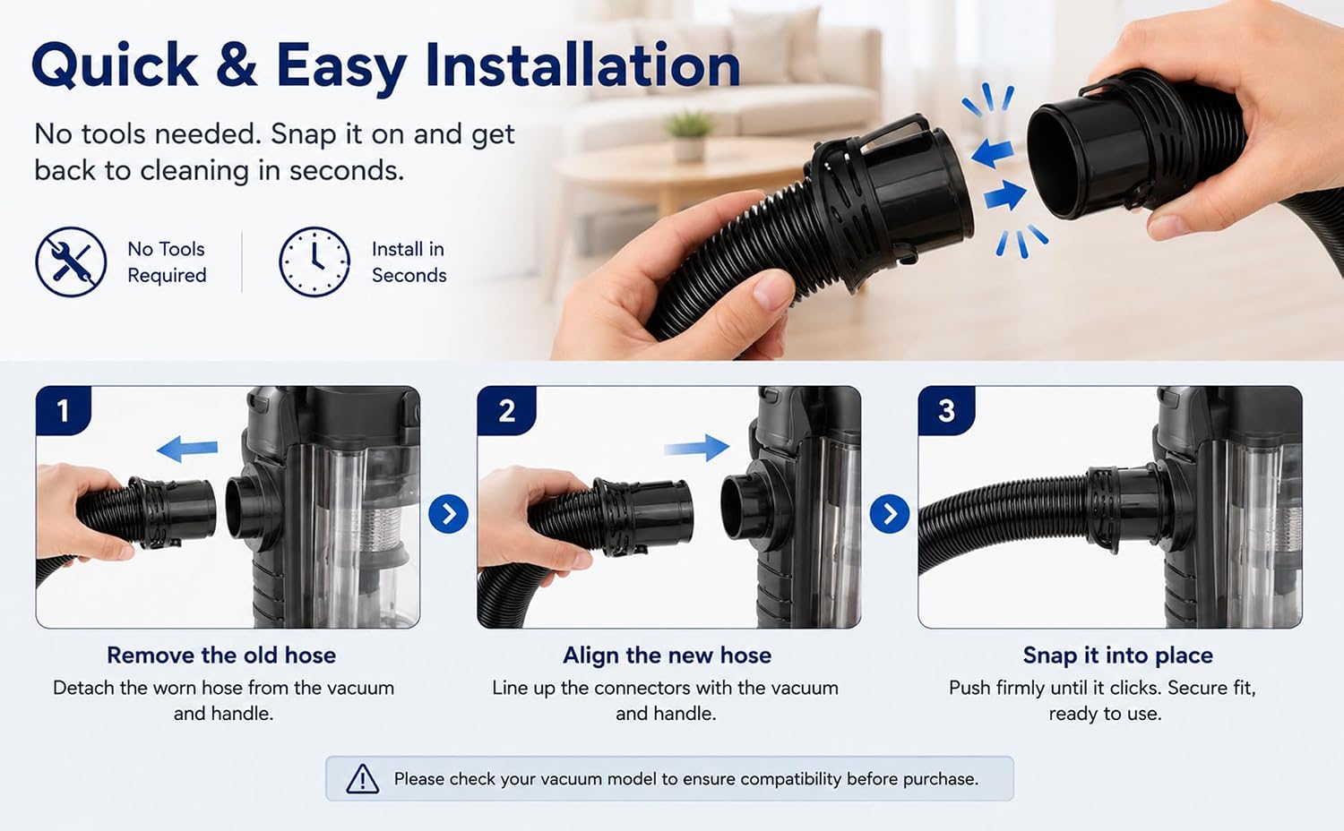Replacement Hose for LA502 LA322 LA300 Vacuum, Clean Lift-Away Replacement Parts, Up to 26.7 Inch Extendable Hose Parts Compatible with LA480, LA555, LA700, UV900, UV950, UV850