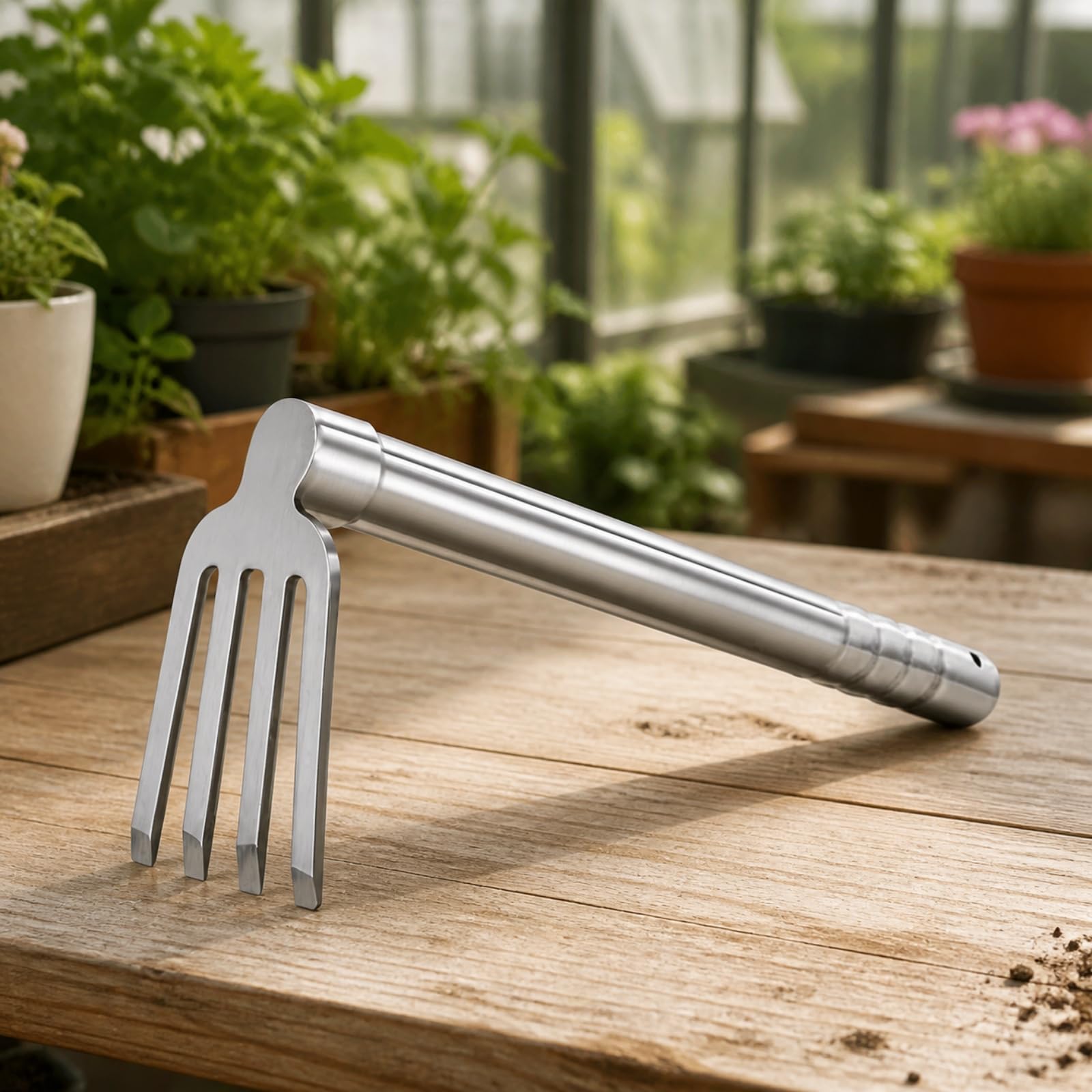 Attrezzo da Giardino in Acciaio Inox 304 con Manico Compatto Attrezzi Manuali da Giardino Multifunzionale per Aiuole Rialzate, Stile A