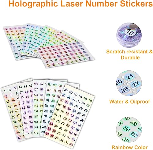 Miniatura 5 de 2 juegos de pegatinas numéricas (número 1-300), pegatinas holográficas autoadhesivas para organizar botellas de esmalte de uñaspalitos de muestra de