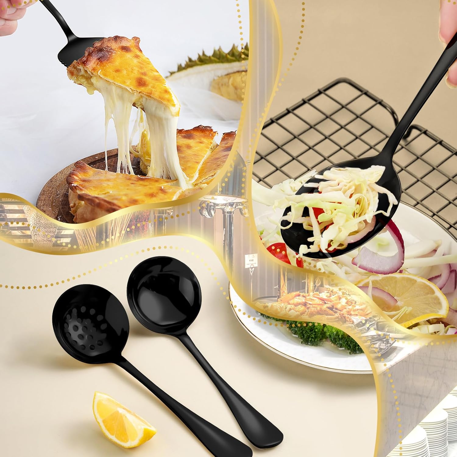 36-Piece Stainless Steel Serving Utensil Set – Complete Buffet Essentials with Spoons, Forks, Tongs, Ladle & More. Perfect for Wedding, Holiday, Catering, and Family Gatherings (Black)