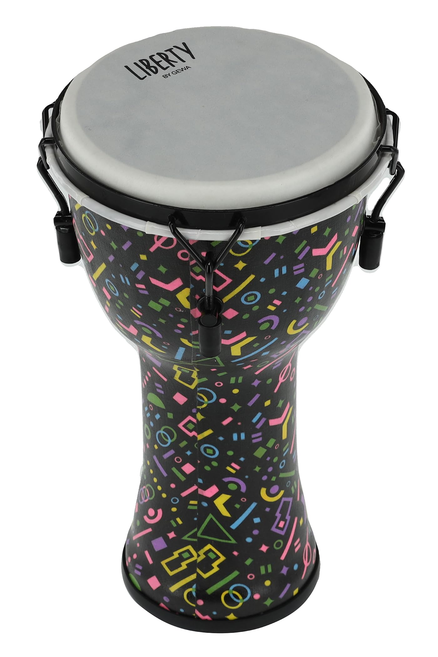 GEWA Liberty Djembé accordatura meccanica (ganci di tensione) - Diametro: 8" (20,3 cm) - Altezza: 16,5" (41,2 cm) - Numero di tiranti: 4 - Motivo: Crazy Neon