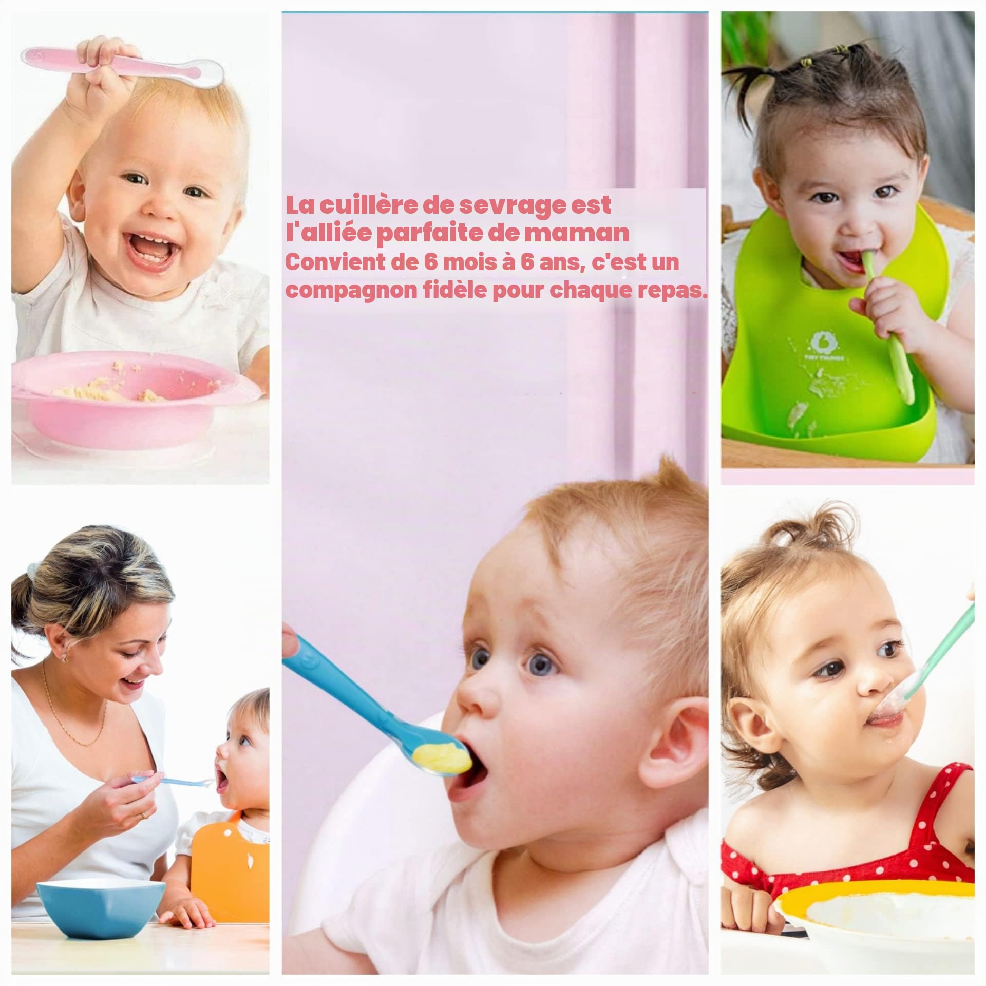 Cuillère Bébé Silicone Sans BPA 4 Pièces avec Boîte de Rangement