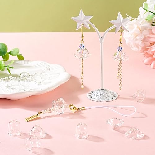 Vista 71 de FASHEWELRY 10 cuentas de cristal hechas a mano, cuentas florales de cristal, cuentas espaciadoras de flores de trompeta transparentes, cuentas