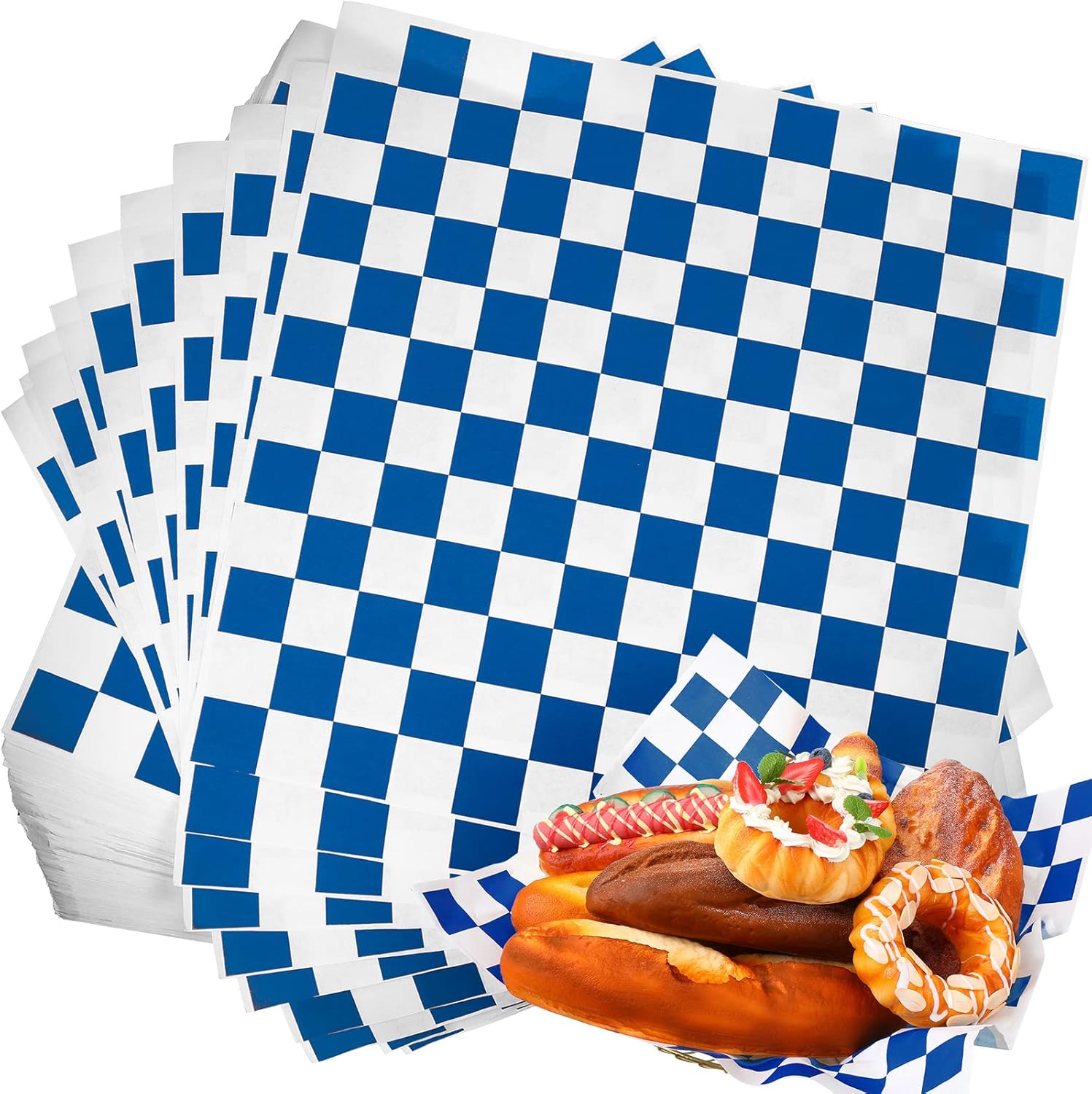 Honeydak 600 Pcs Sandwich Wrapping Paper Sheet 15x15 Checkered Food Wax Sheets Parchment Burgers Paper Basket Liner Grease Restaurant Wedding Party Supplies for Wrapping Bread BBQ
