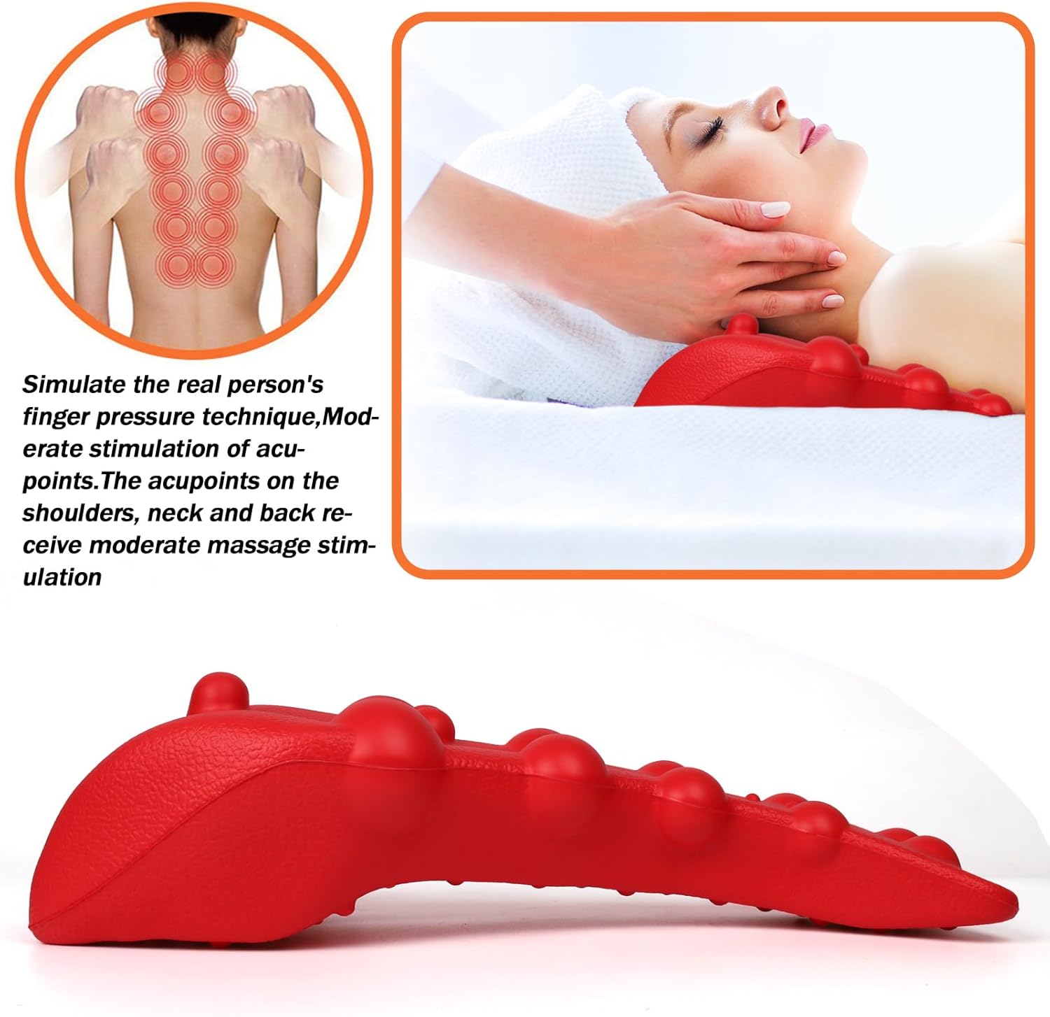 Cervical Massage Pillow, Trigger Point Massager for Neck Shoulder Back Pain Relief - Myofascial Release Tool, Tension Headache Relief & Posture Corrector - Red - Image 3
