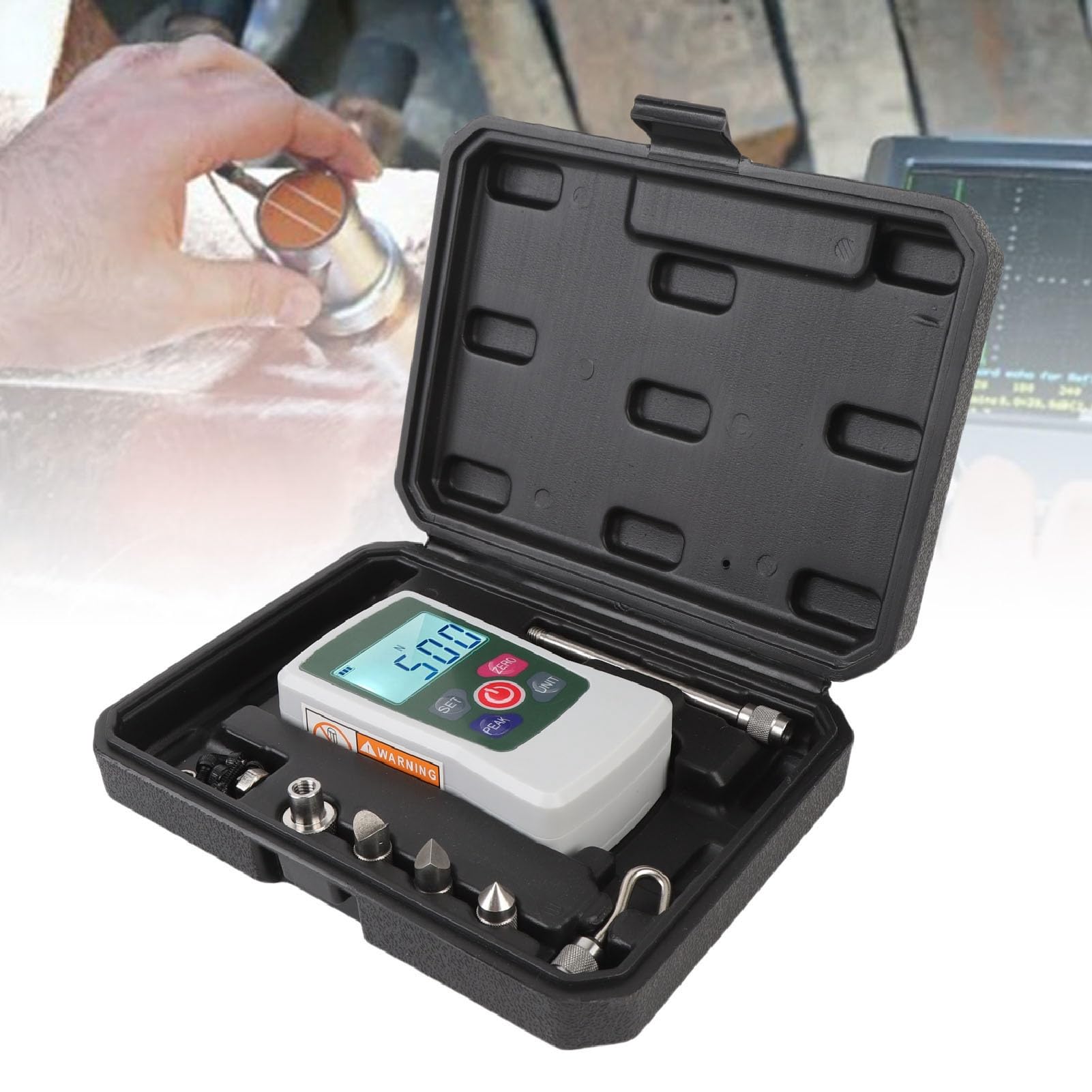 Yctze Jauge de Force Numérique, Jauge Push-pull 100N, LCD Rétroéclairée avec 4 Unités, Mise Hors Tension Automatique et Mesure Précise, Idéale pour l'enseignement Scolaire