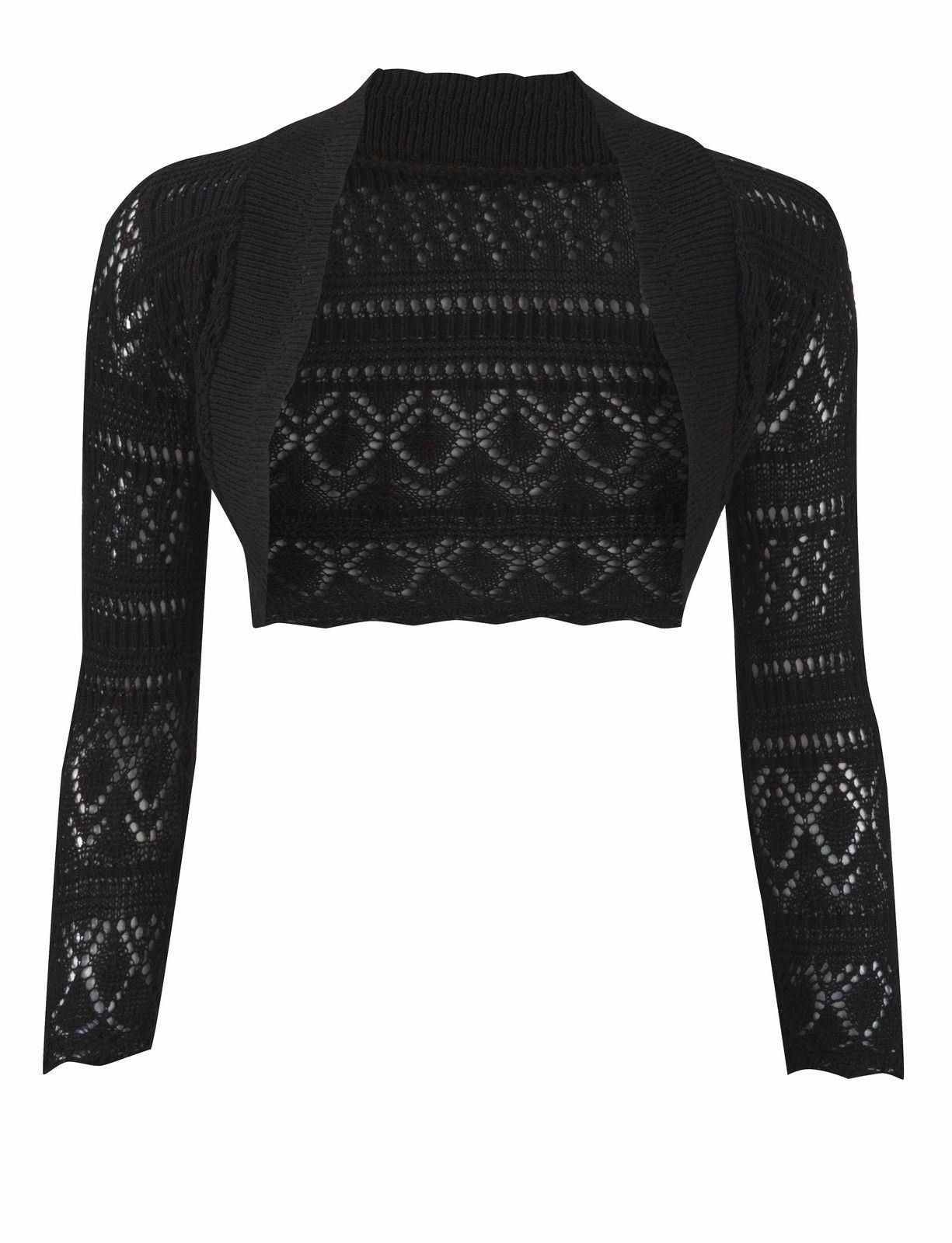Bolero de manga larga de crochet negro Janisramone para mujer talla S 2