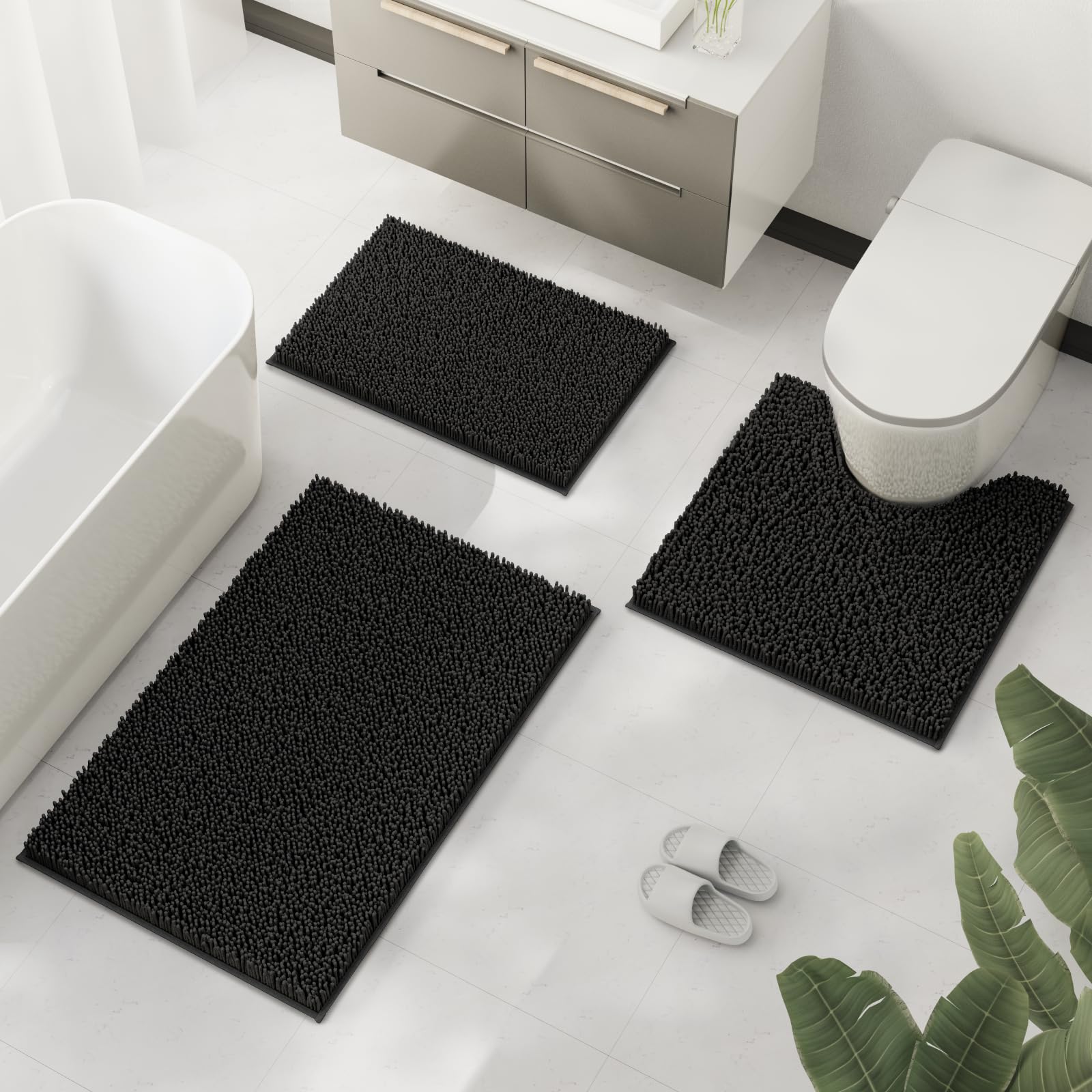 RUN HELIX Set di tappeti da bagno neri 3 pezzi