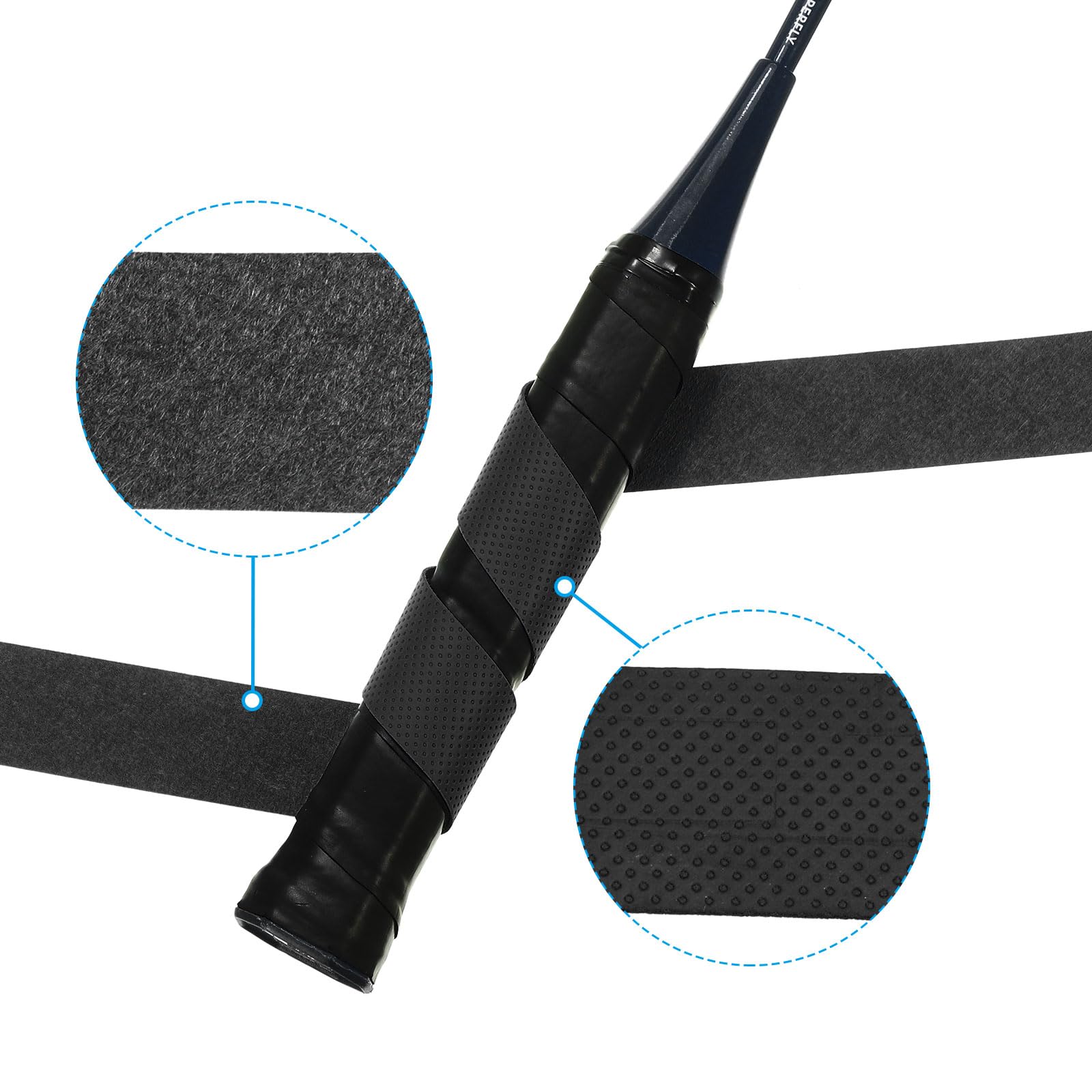 PATIKIL 43.3" Tennis Racket Grip Tape, 4 Pack PU Overgrip Round Groove Non-Slip Absorb Sweat for Badminton Fishing Rod Black - Image 3