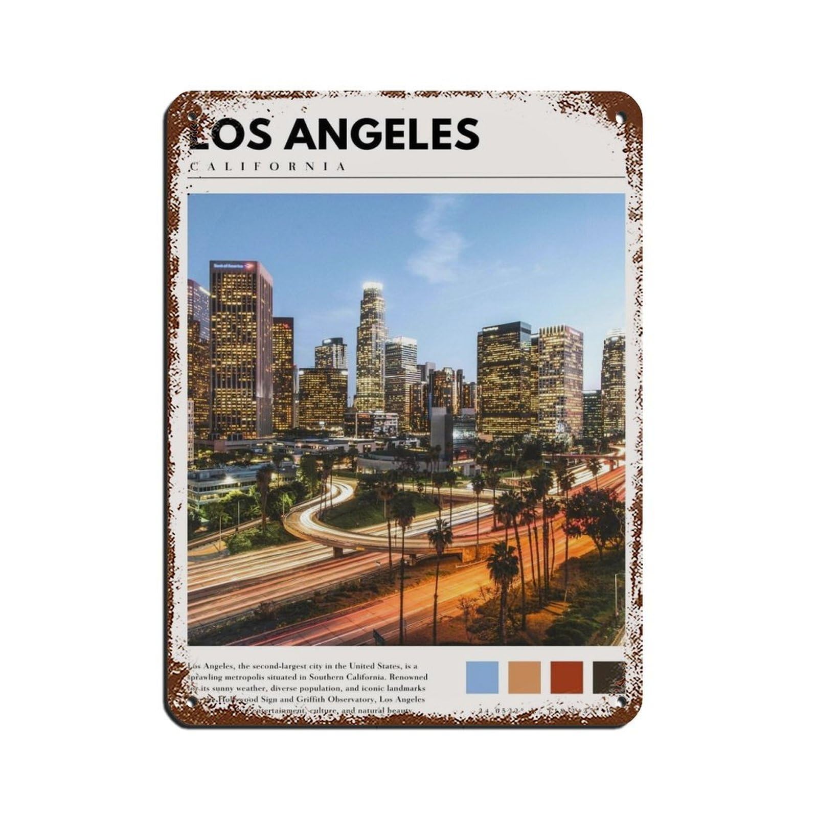 Downtown Los Angeles Poster Tin Sign Vintage Metal Pub Club Cafe Bar Home Wall Art Decoration Poster Retro 12x16inch(30x40cm)