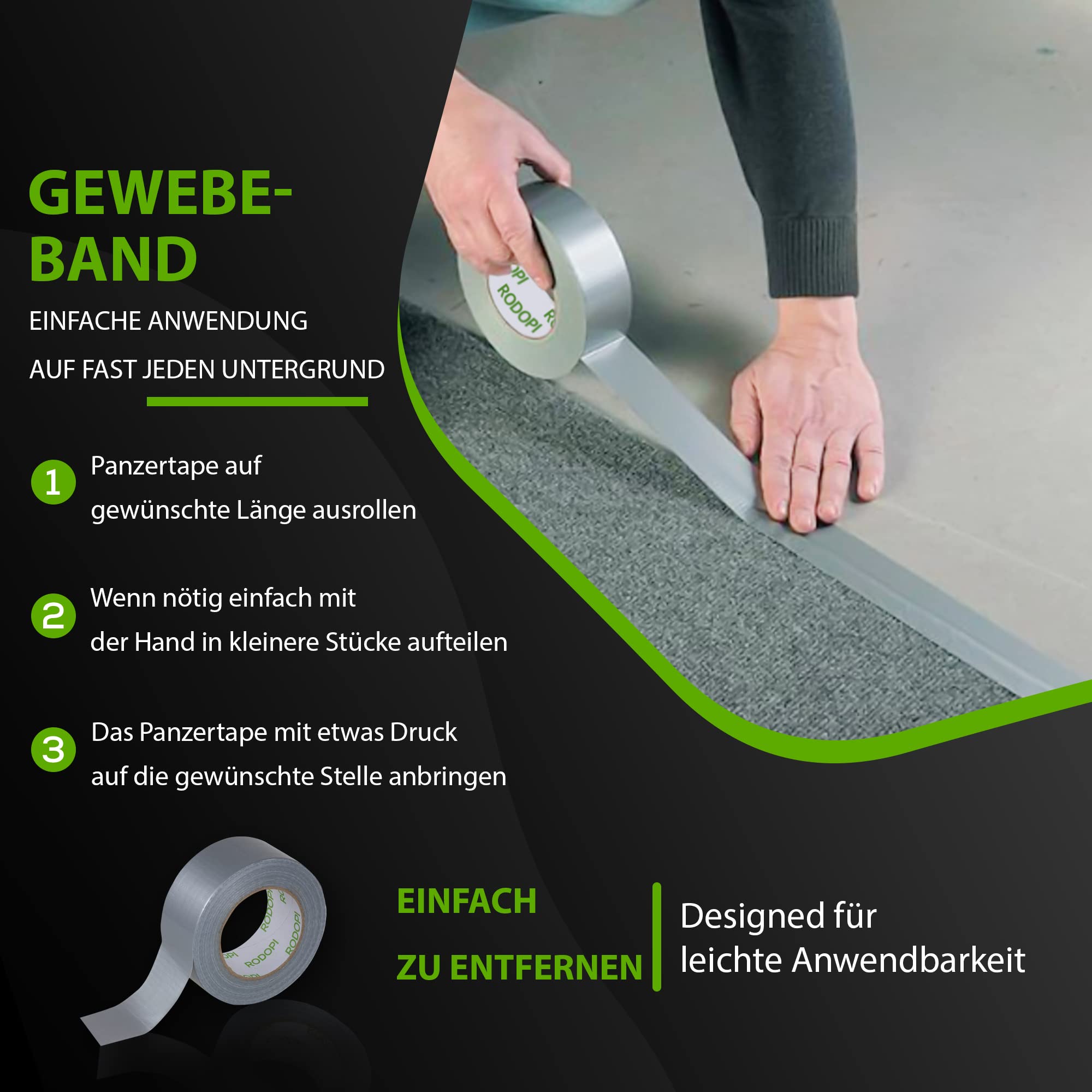 RODOPI Panzertape FixGrip 50mm x 50m Gewebeband Silber Schwarz Weiß Panzerband extra stark Gewebeklebeband Stärke 0,15mm Gaffa Tape Duct Tape wasserfest (36 Rollen, Silber)