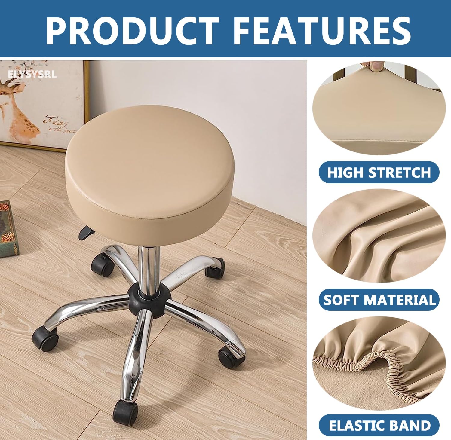 Uyeoco Housse De Pouf Ottomane Rond Extensible, Petite/Grande Housse De Tabouret Confortable Et Anti-poussière Pour Tabouret Rond, Housse De Pouf Lavable En Machine Avec élastique(Beige,S