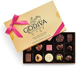 Godiva Gold Assorted Chocolate Gift Box, Belgian Dark & Milk Chocolates with Pralinés, Ganaches & Caramels, Gourmet Easter Gift Box, Kosher, Azalea Pink Ribbon,15 Pc