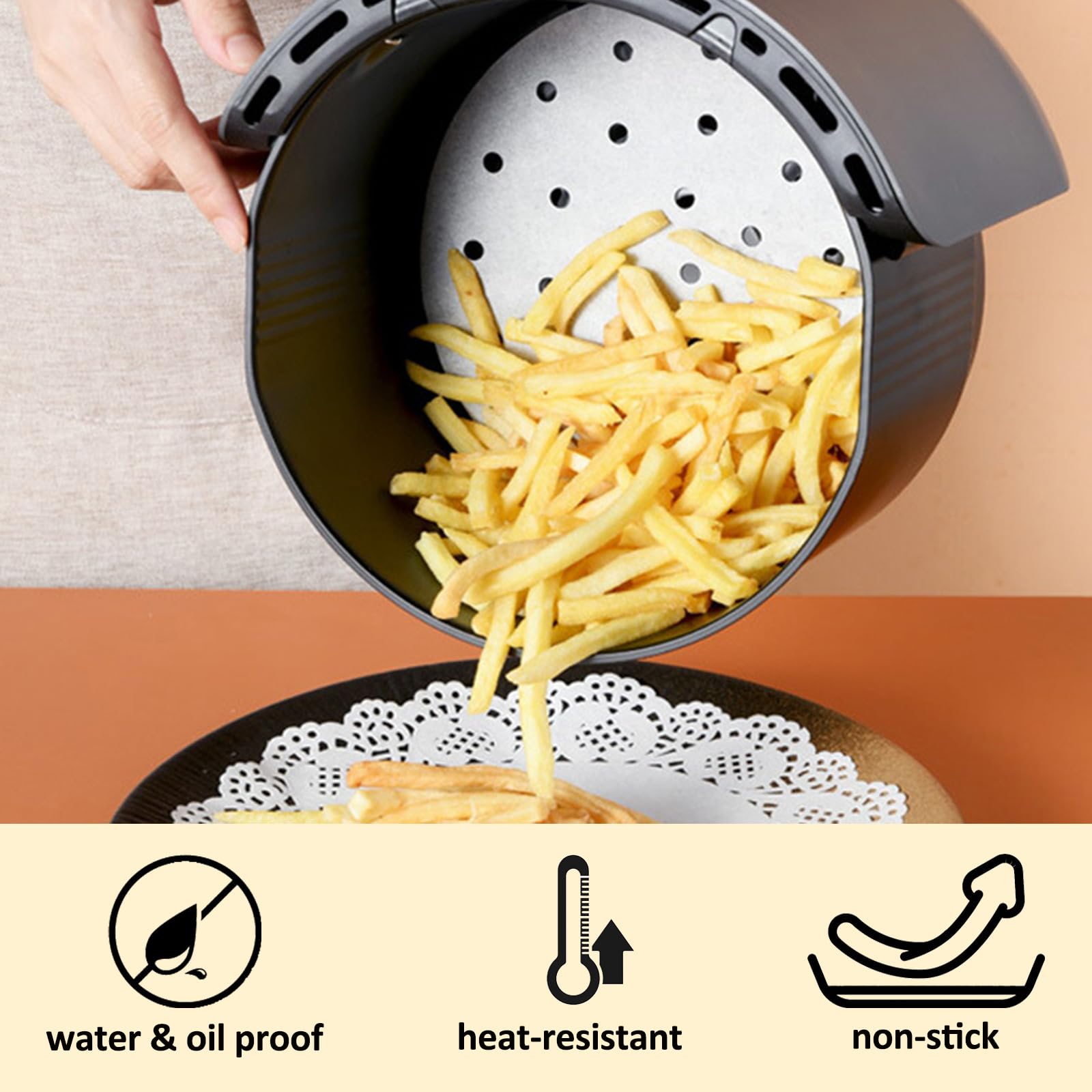 Papier Cuisson Bambou 100 Feuilles - Diamètre 23cm, Antiadhésif, Résiste Jusqu'à 230°C | Pour Friteuse à Air, Cuisson Vapeur, Dim Sum - 6