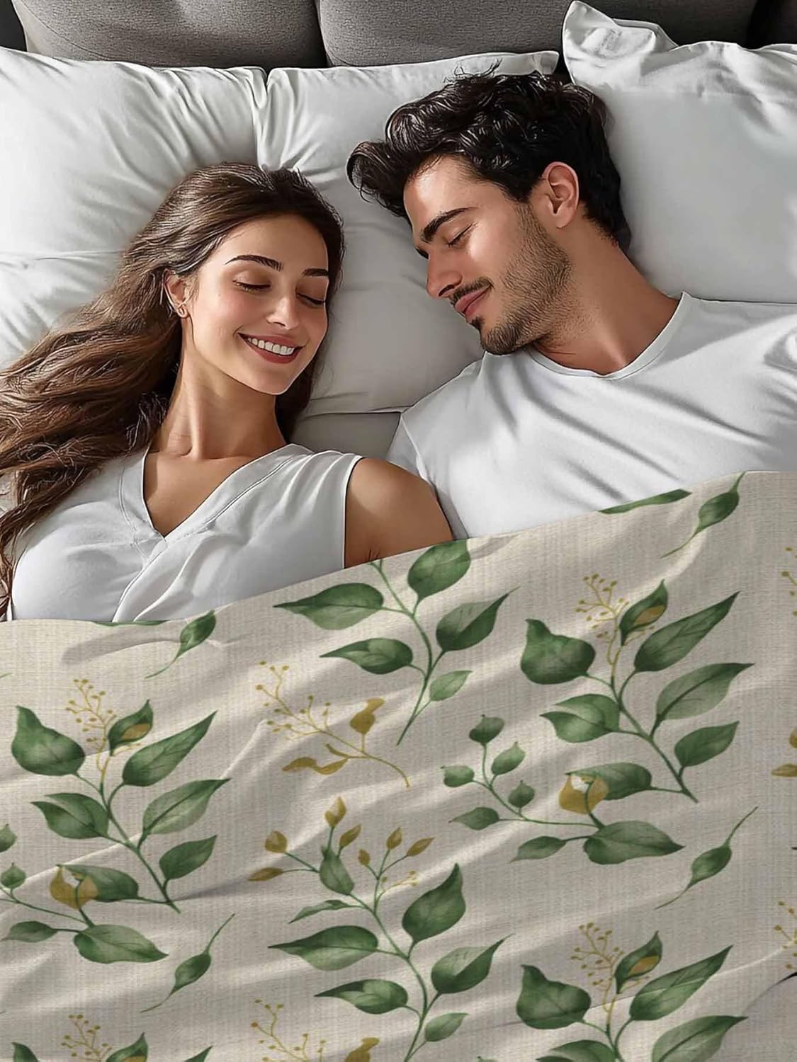 Top Sheet Twin XL Bedding Flat Sheet Only, Green Watercolor Leaves Seamless Microfiber Bed Sheets Soft Breathable Bedding Flat Sheets, Fallen Leaf Retro Linen Hotel Luxury Top Sheets