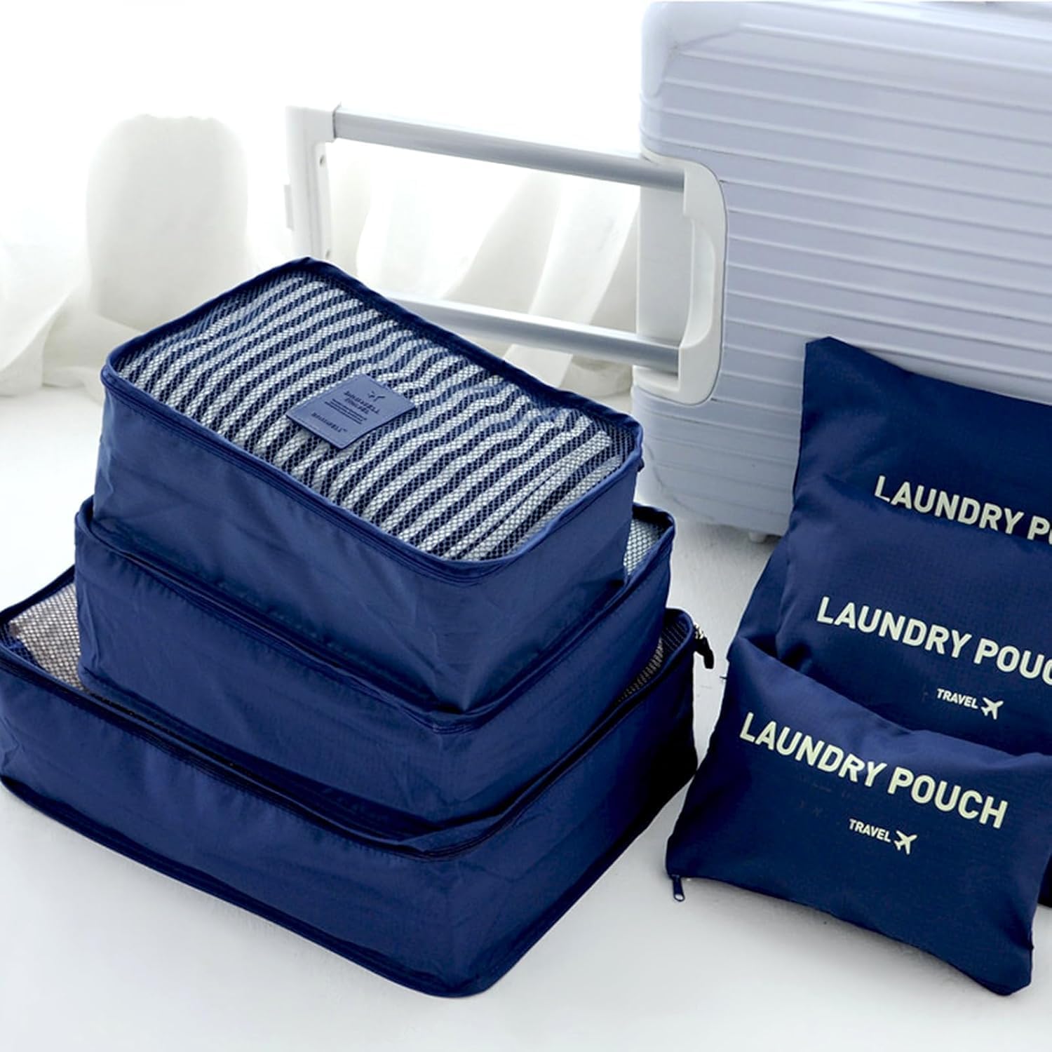 24 Set Packing Cubes for Travel Luggage Packing Bags Reusable Waterproof Suitcase Organizer Bags Set with Shoe Bag and Toiletry Bag (Black+Navy Blue+Grey+Wine)